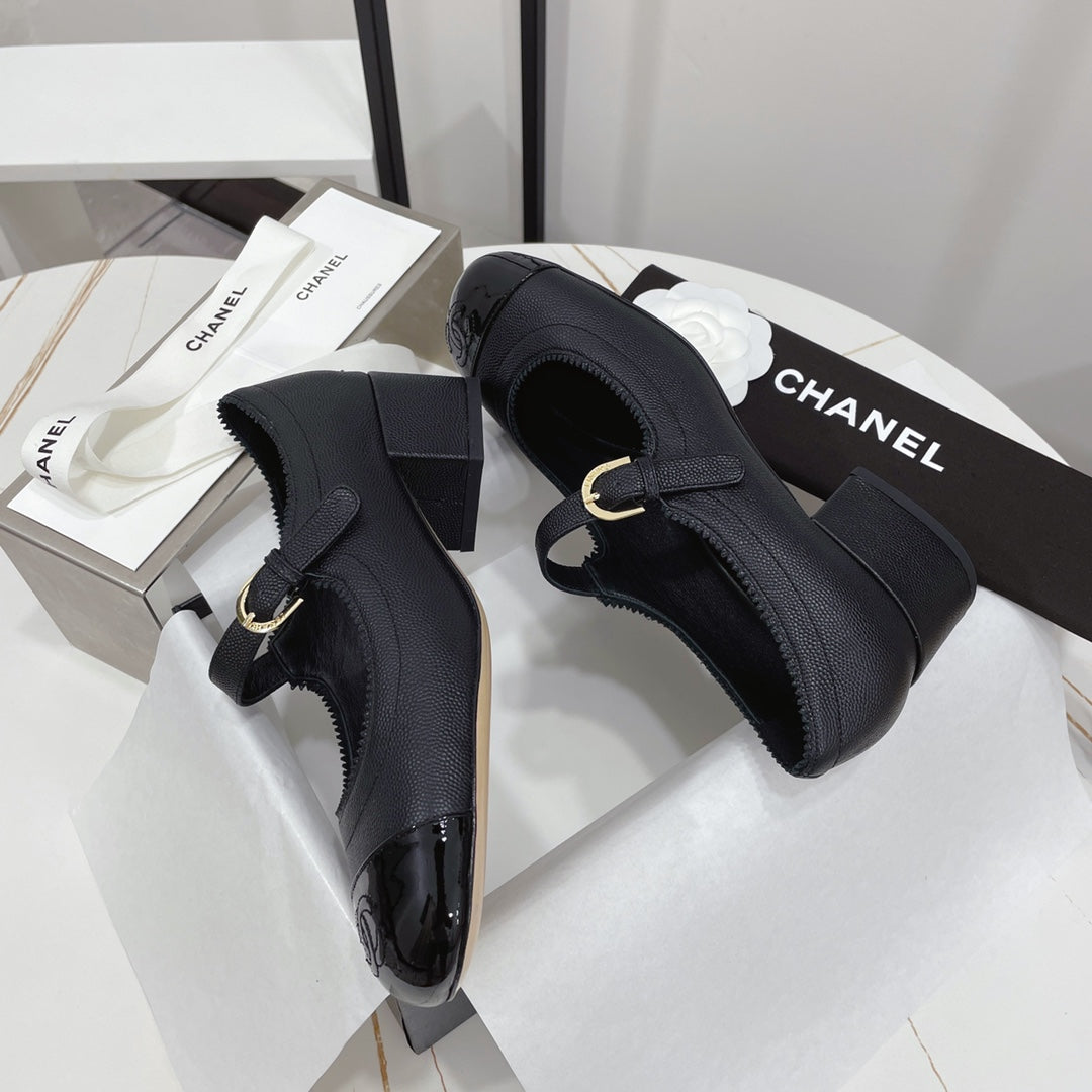 CC MARY JANE BLOCK HEEL BLACK SHEEPSKIN