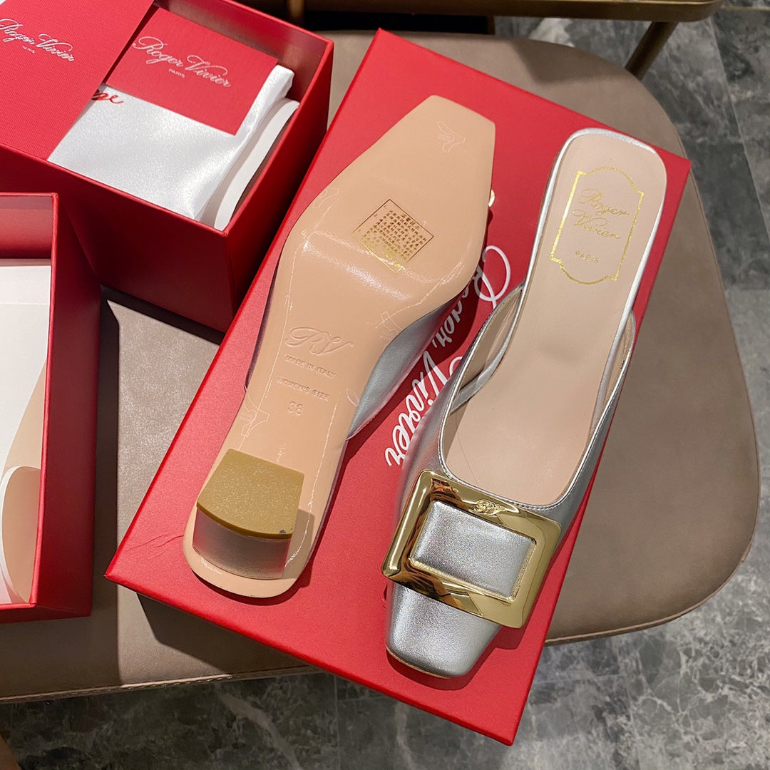 Viv Mules Silver Patent Leather 307799