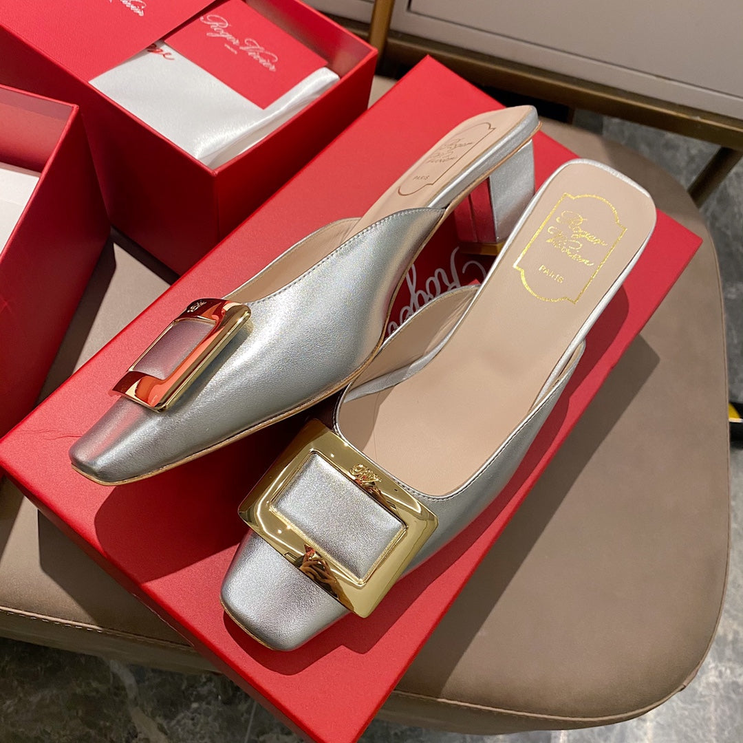 Viv Mules Silver Patent Leather 307799