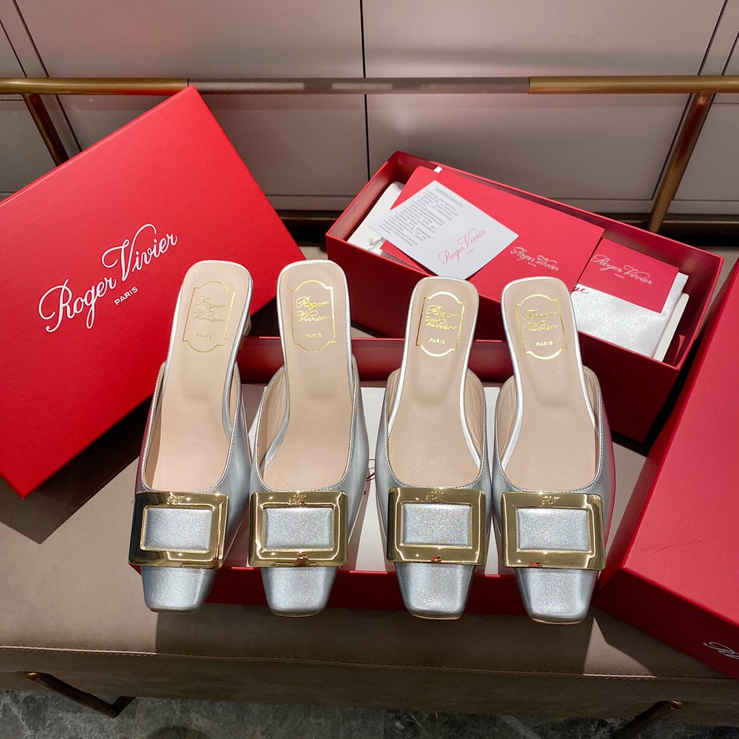 Viv Mules Silver Patent Leather 307799