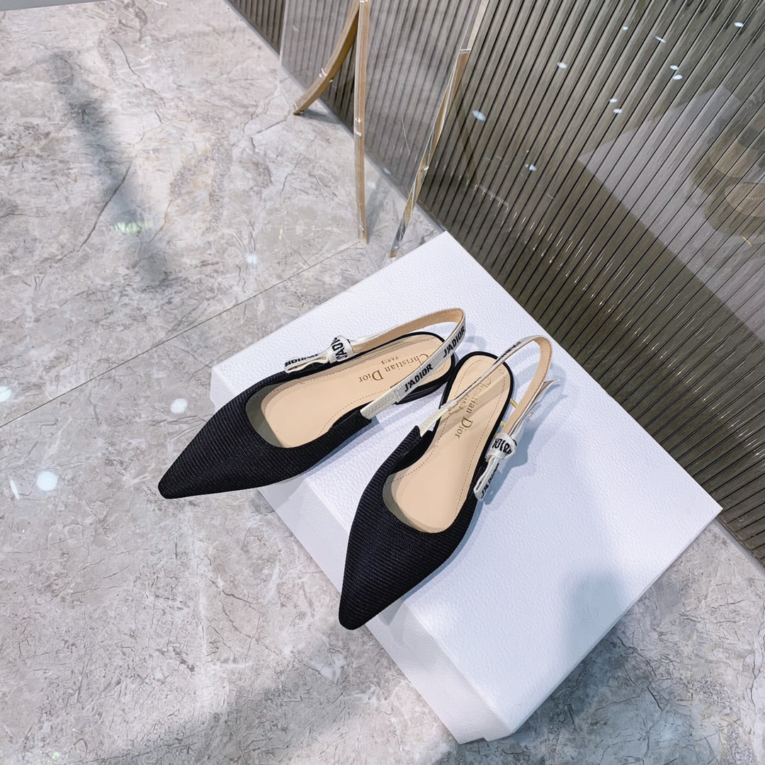 cd slingback flat black embroidery cotton ribbon