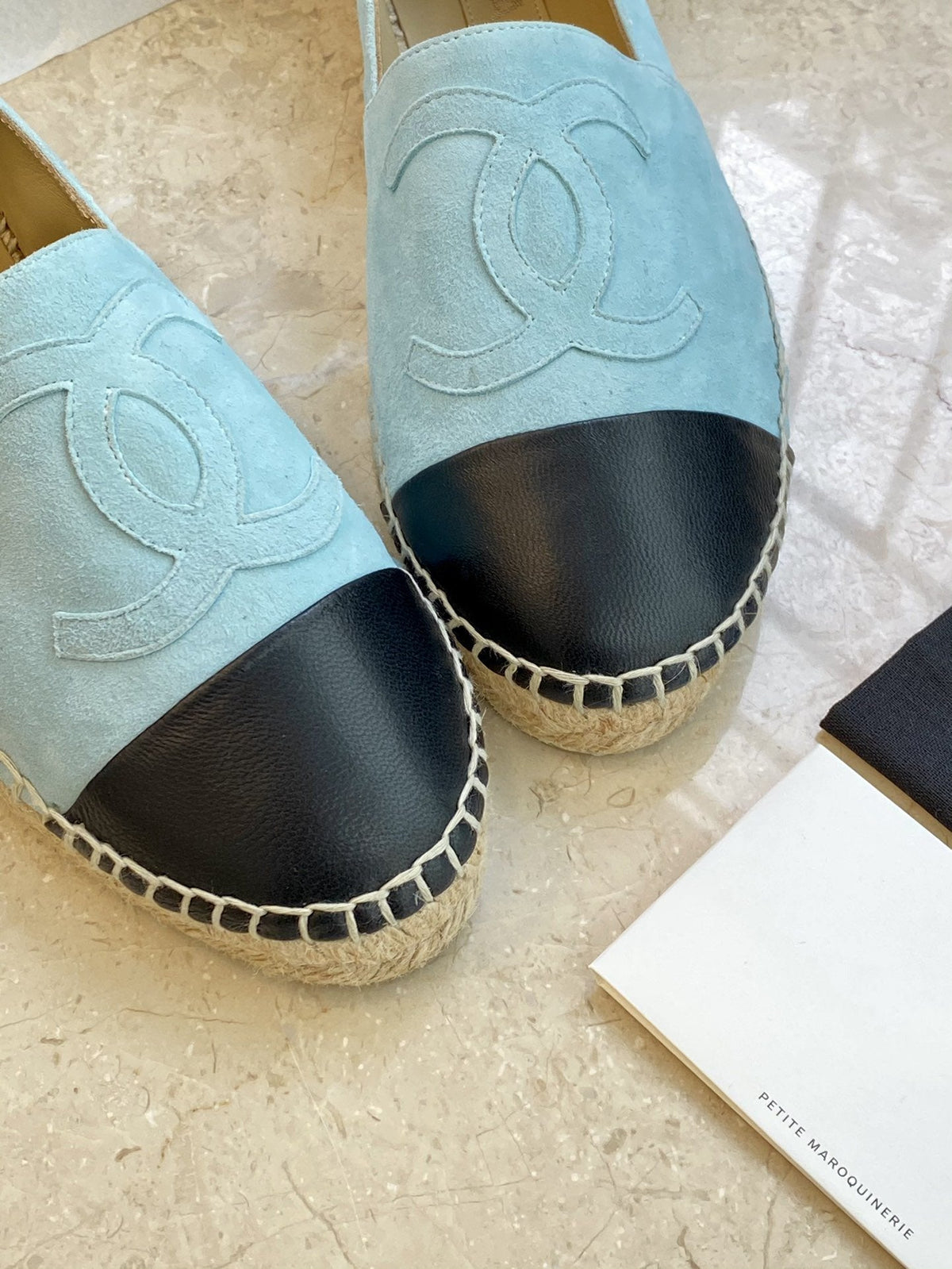 espadrilles cloud blue suede black lambskin