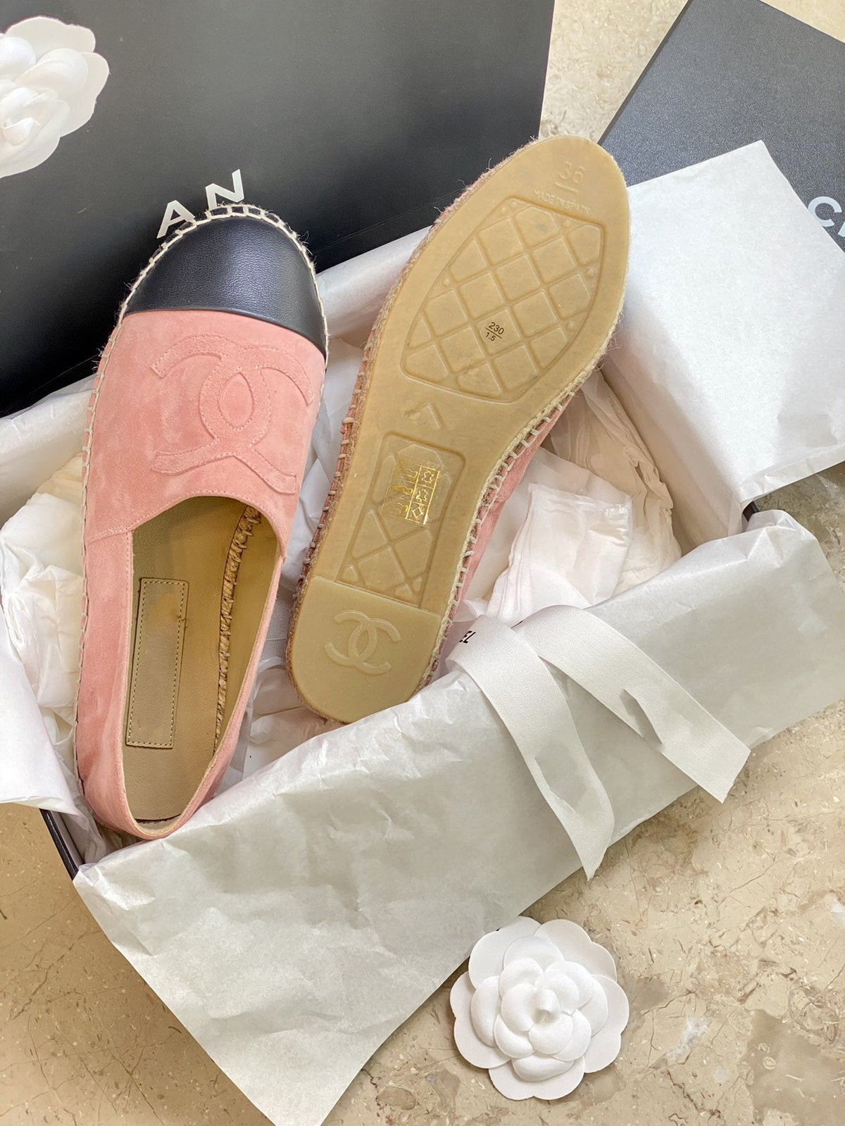 espadrilles pink suede black lambskin