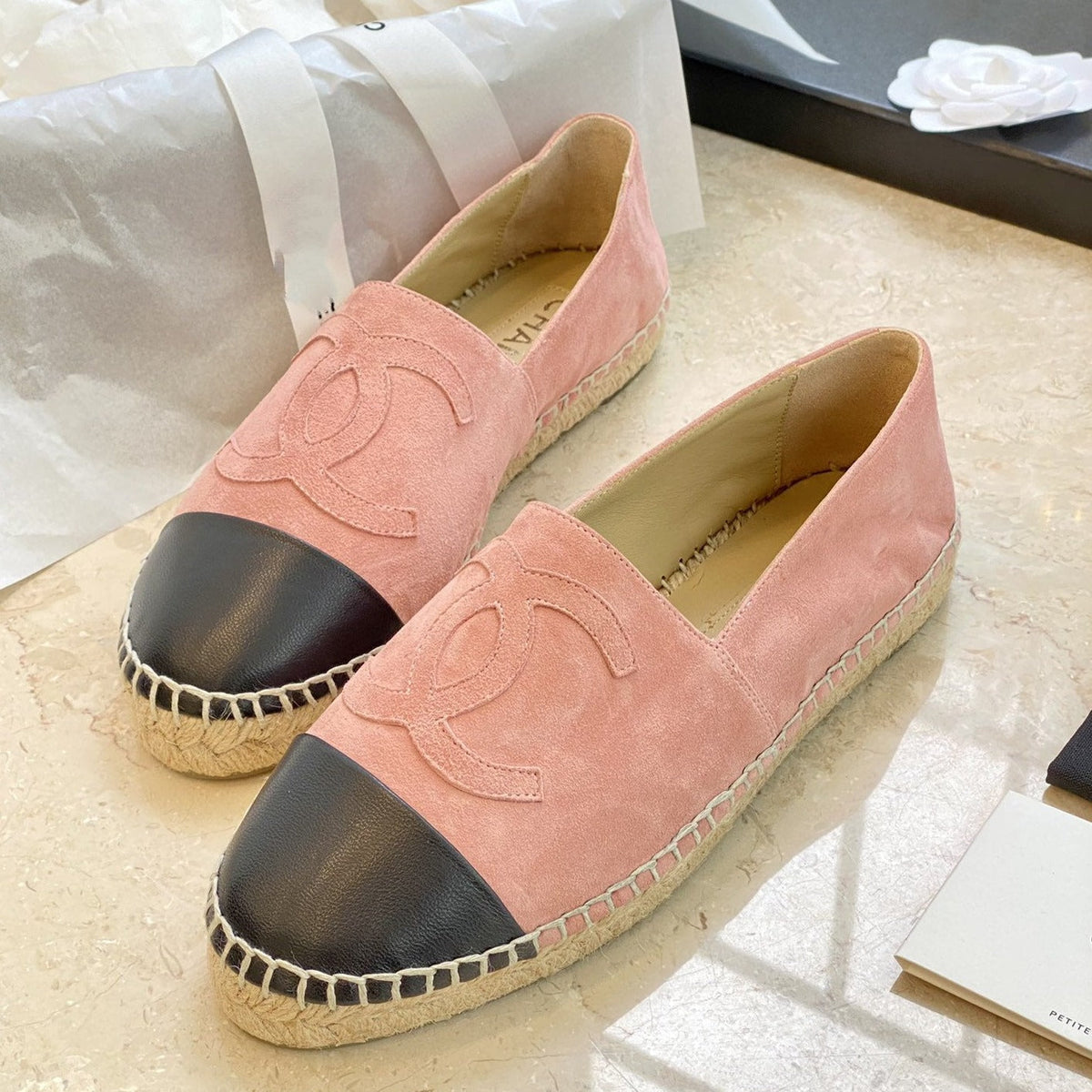 espadrilles pink suede black lambskin