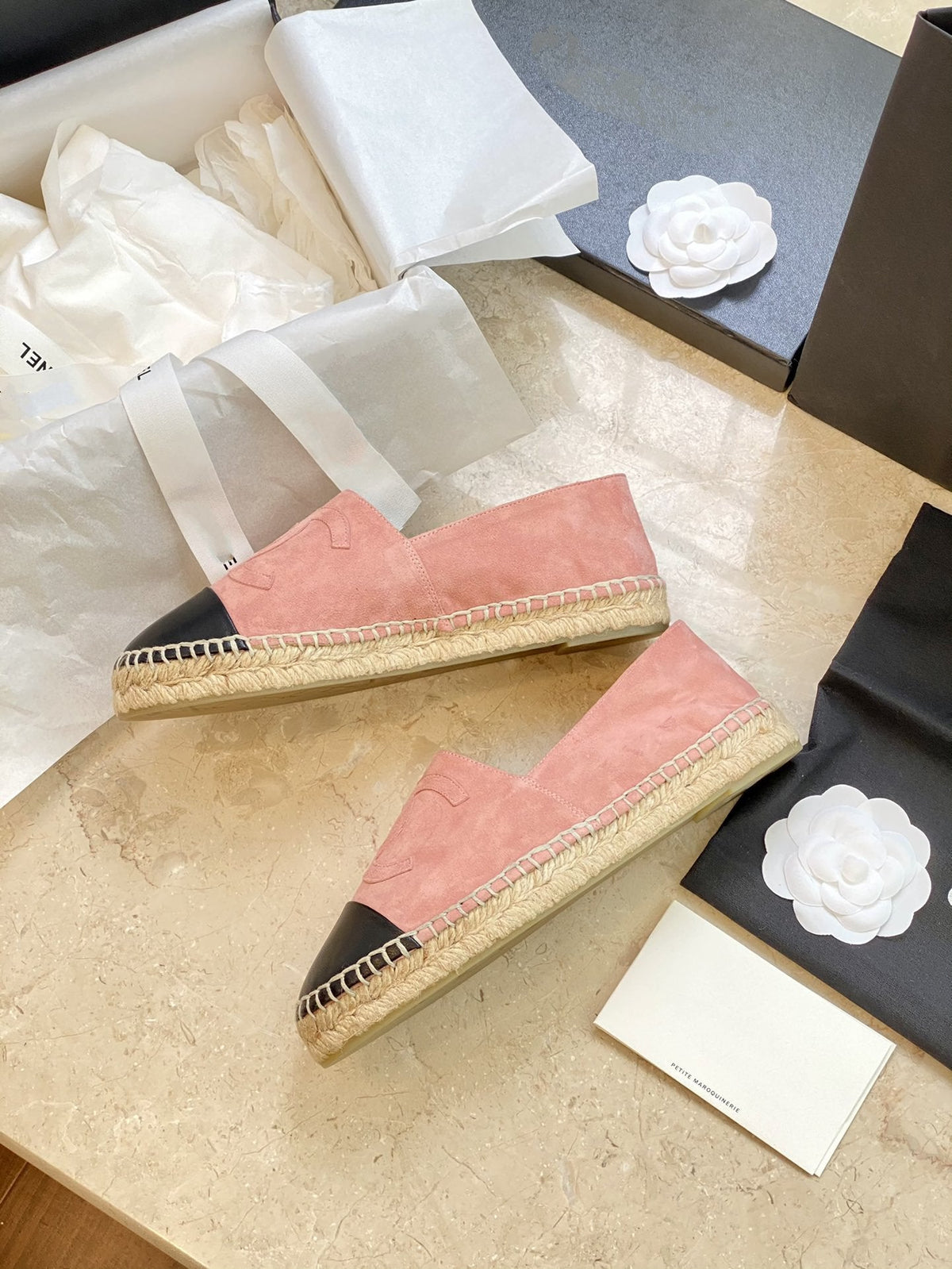 espadrilles pink suede black lambskin