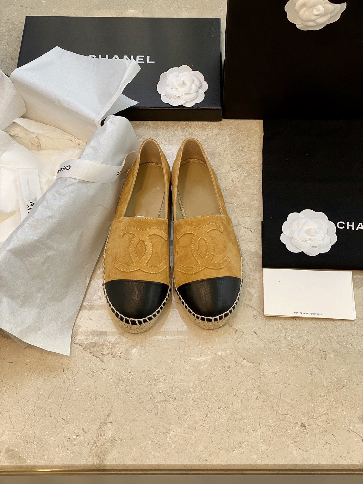 espadrilles dark beige suede black lambskin