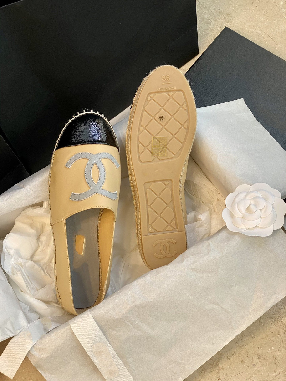 espadrilles beige balck lambskin