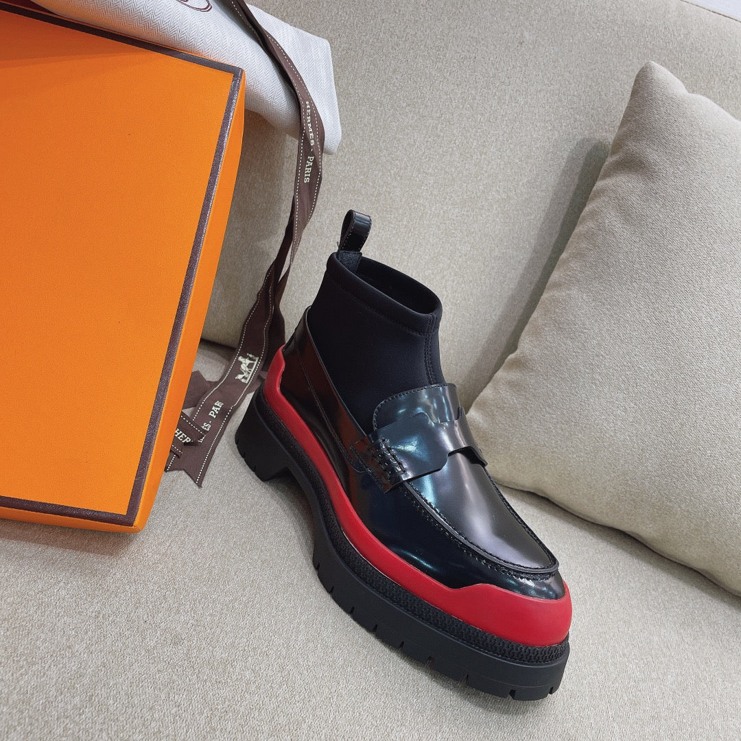 HM Short Boot Black Red Cowhide 348003