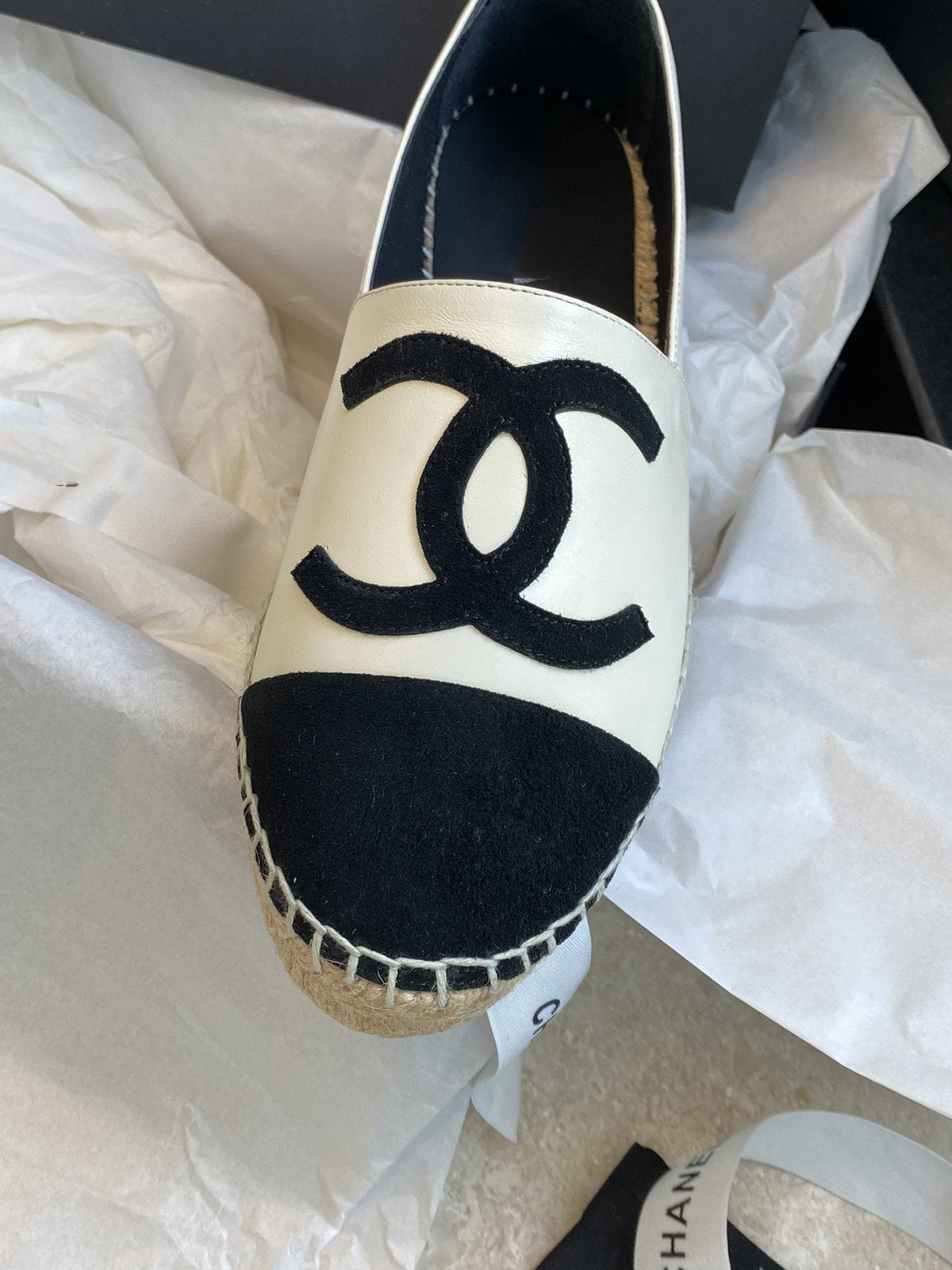 espadrilles white lambskin black velvet