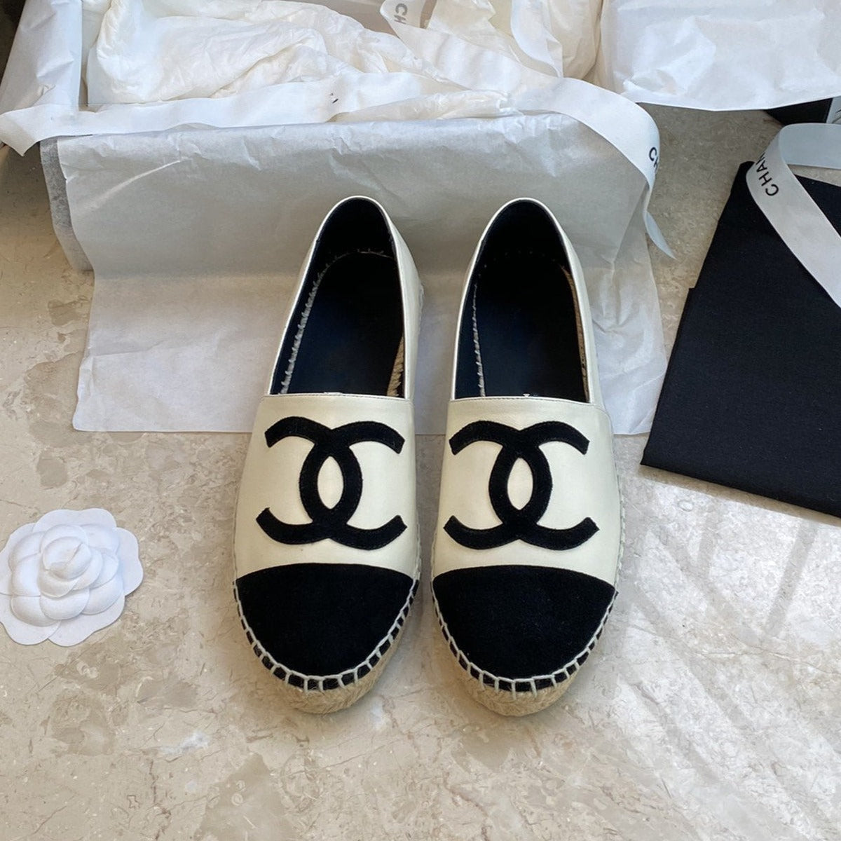 espadrilles white lambskin black velvet