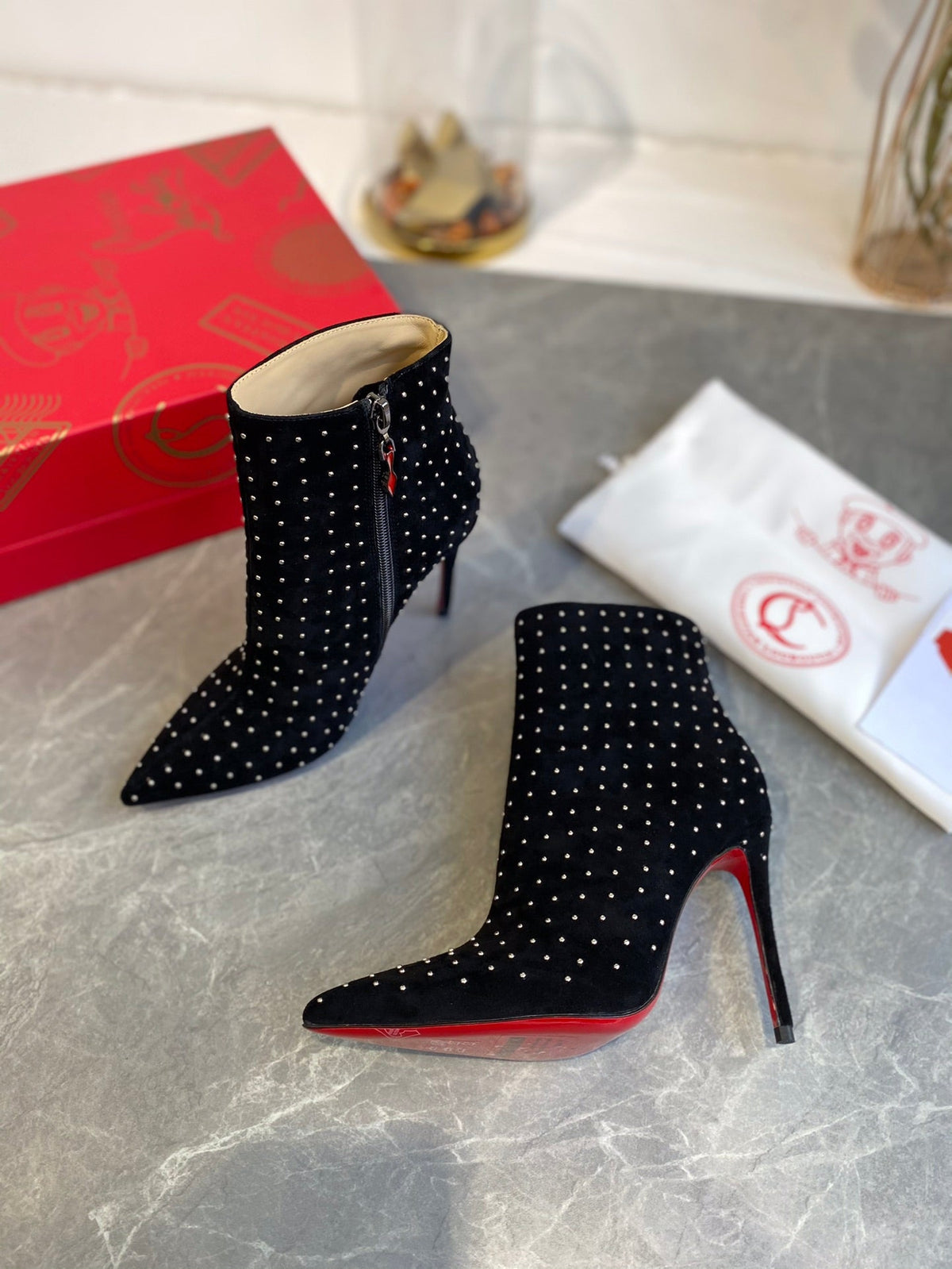 CL So Kate Booty Plume Ankle Boots 100mm Suede Black
