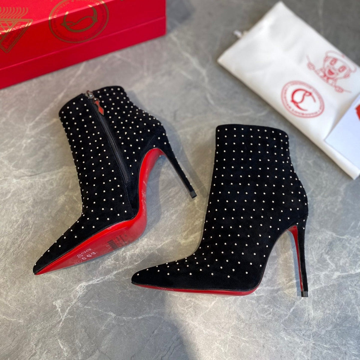 CL So Kate Booty Plume Ankle Boots 100mm Suede Black