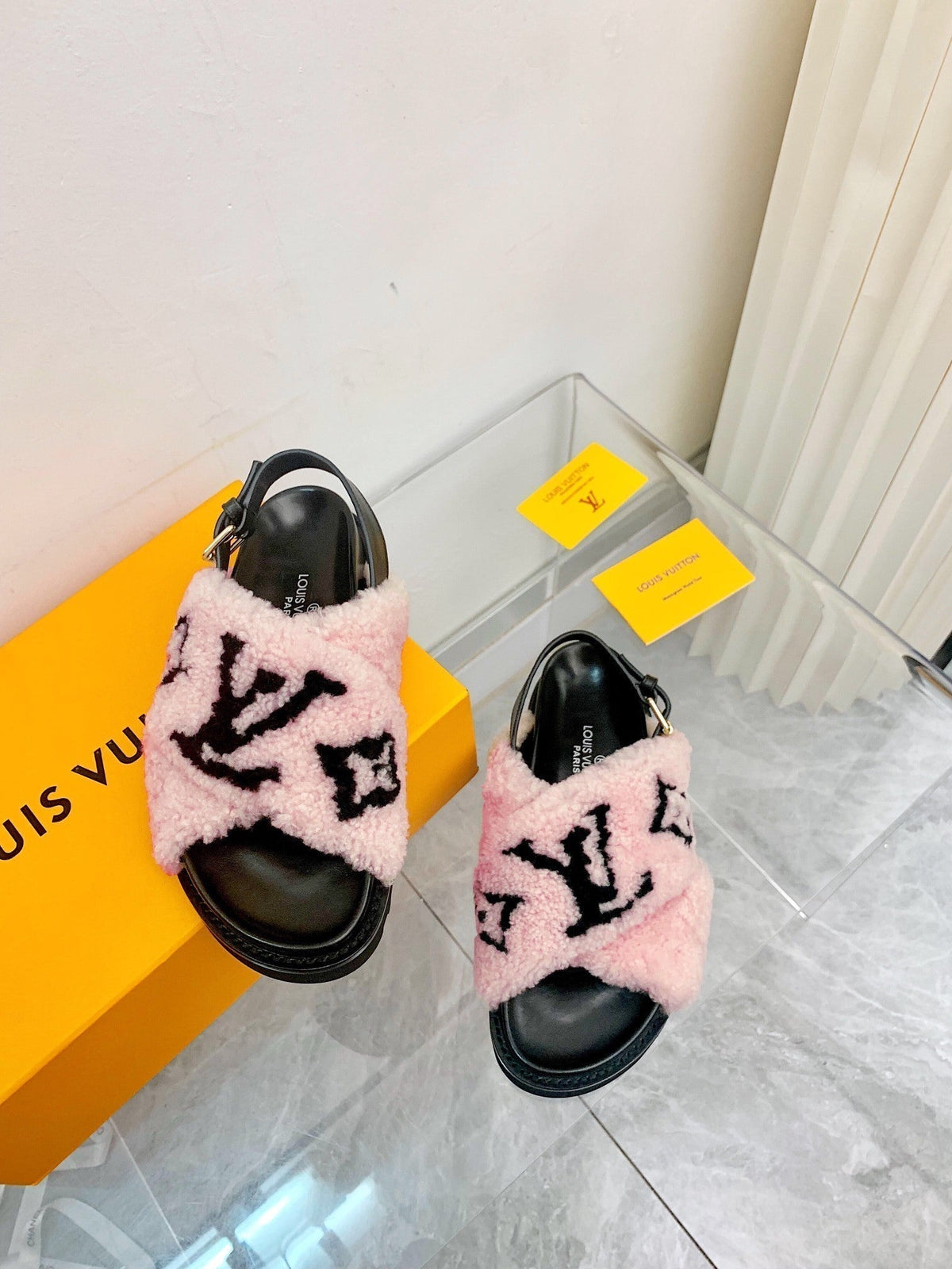 LV Paseo Flat Comfort Sandal Pink Black Fleece