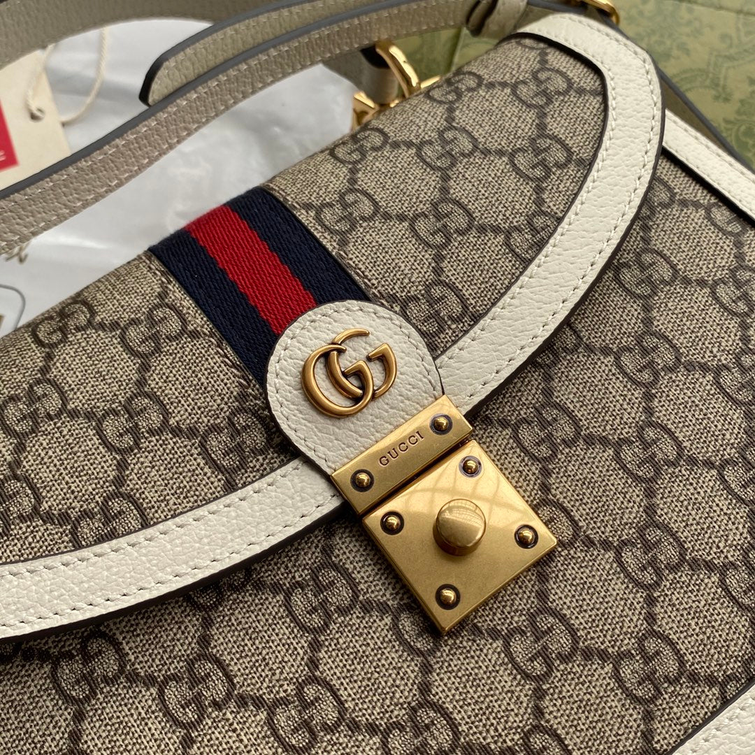 Gucci Ophidia 25cm Bag Ebony White Canvas Leather 239794