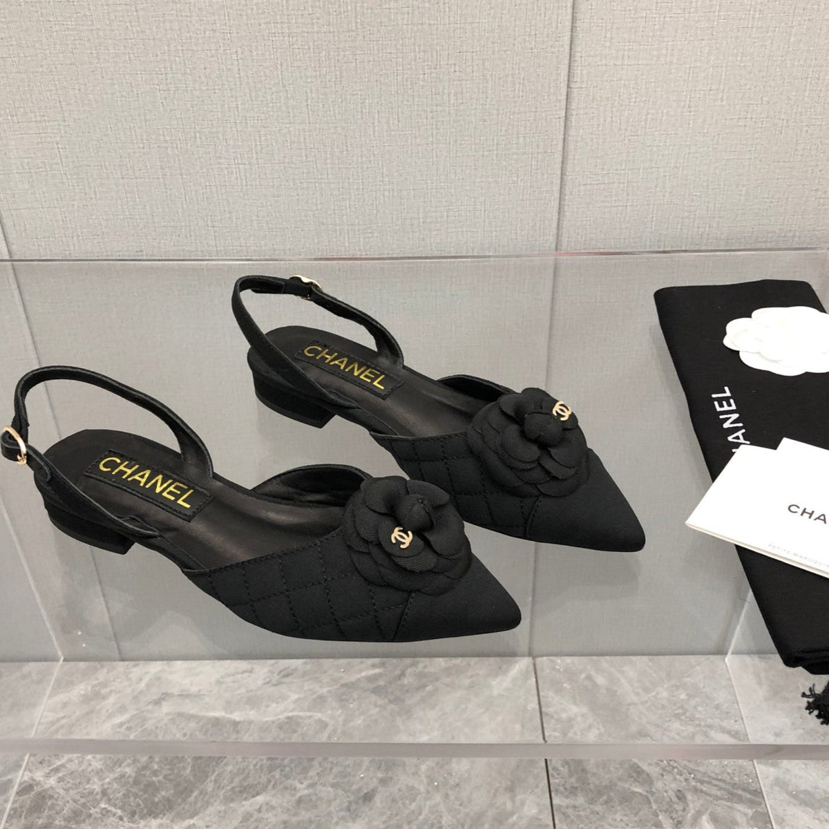 CC 25C 2CM Slingback Flats Black Fabric 213238