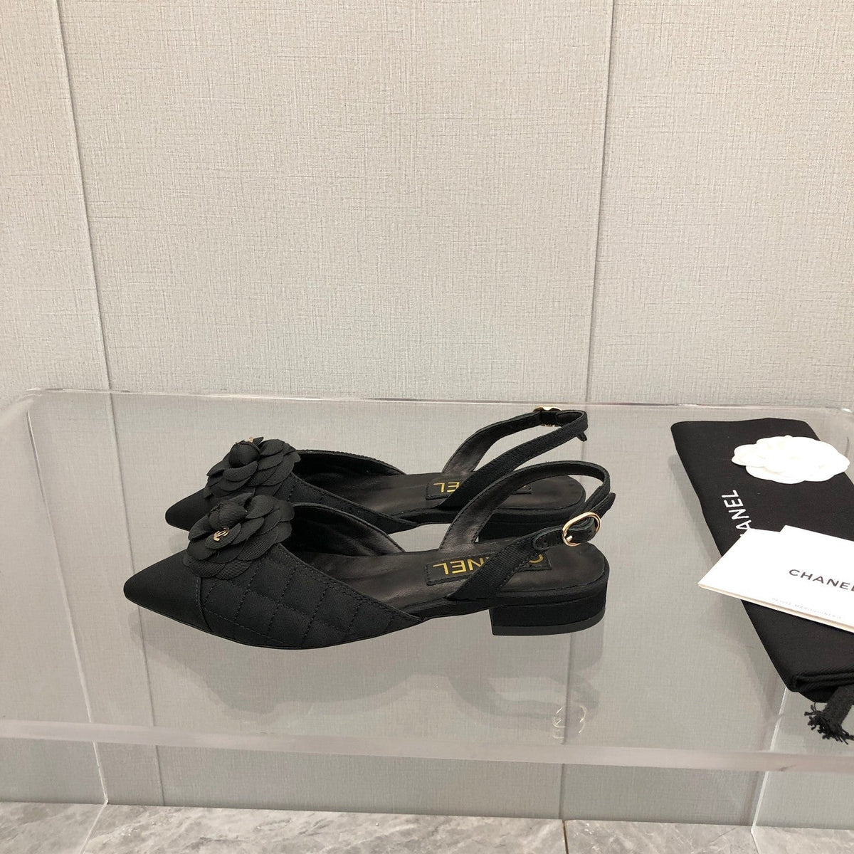 CC 25C 2CM Slingback Flats Black Fabric 213238