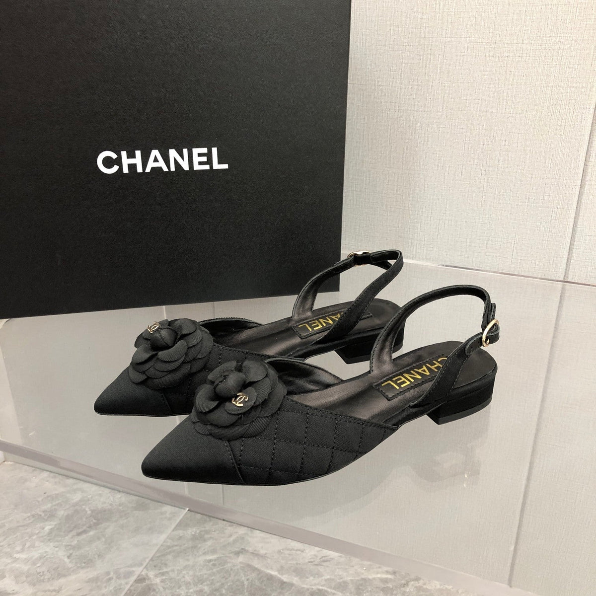 CC 25C 2CM Slingback Flats Black Fabric 213238