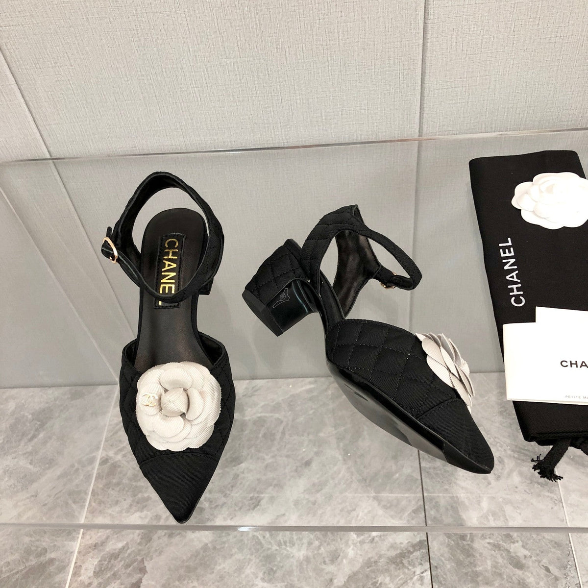 CC 25C 5CM Slingback Flats Black White Fabric 213240