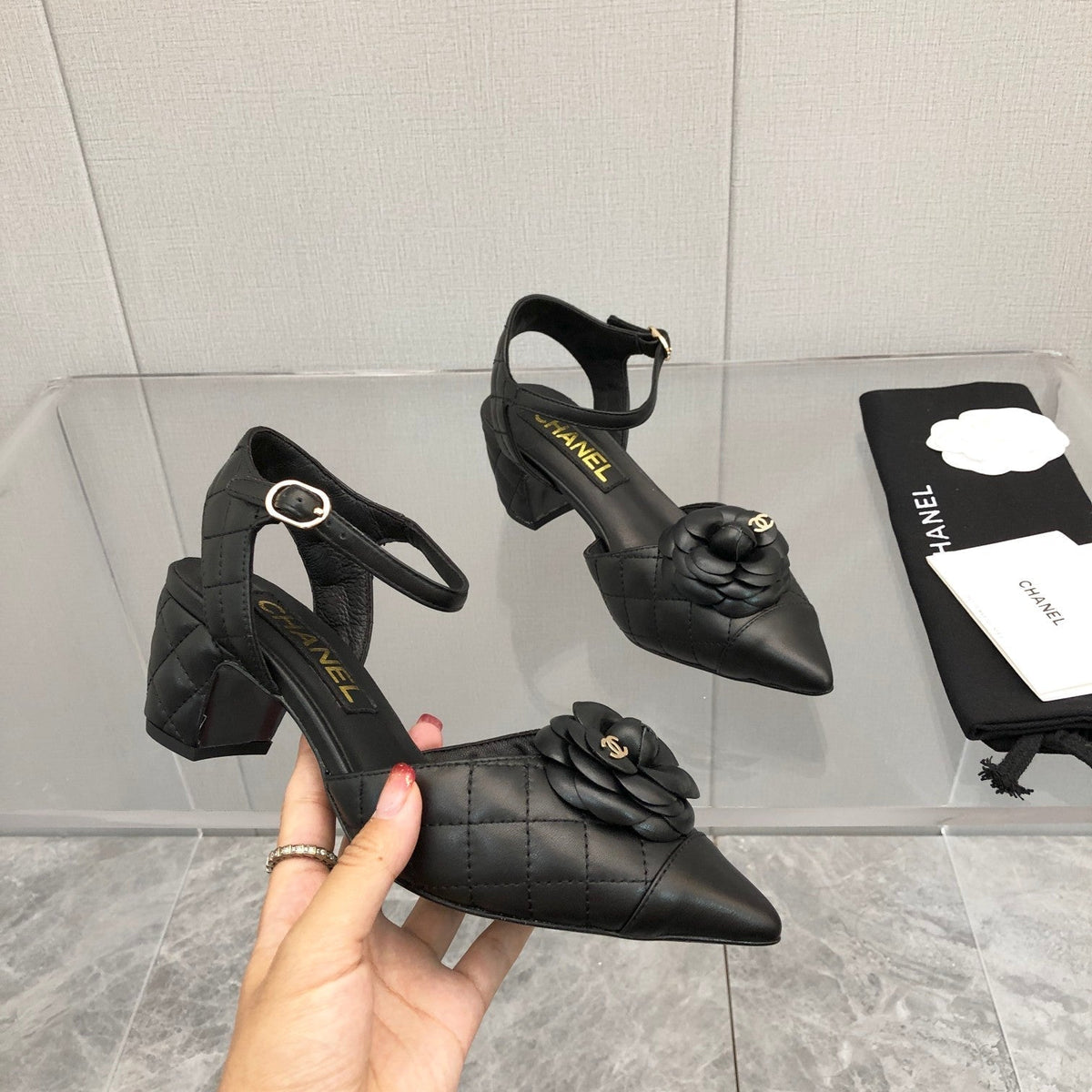 CC 25C 5CM Slingback Flats Black Leather 213242
