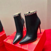 CL Chain Booty Ankle Boots 100mm Calfskin Black
