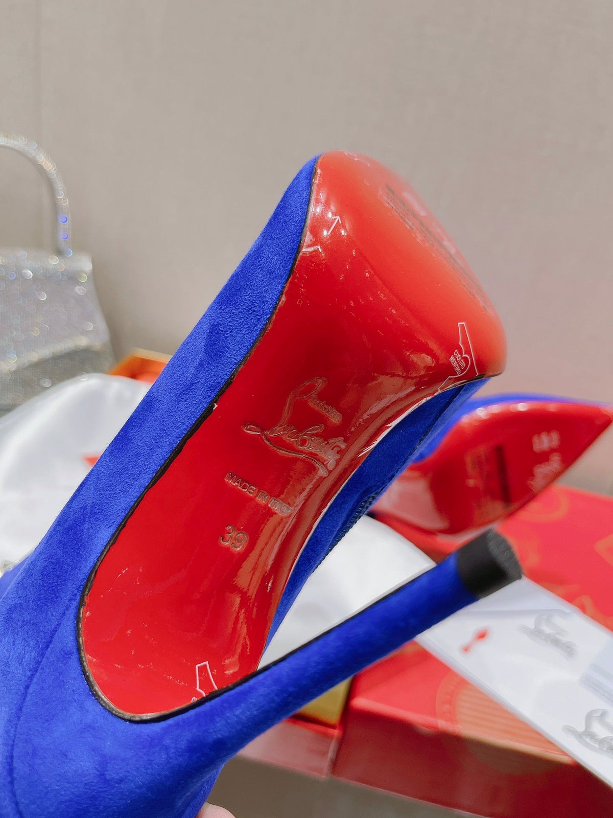 CL Chain Booty Ankle Boots 100mm Velvet Blue