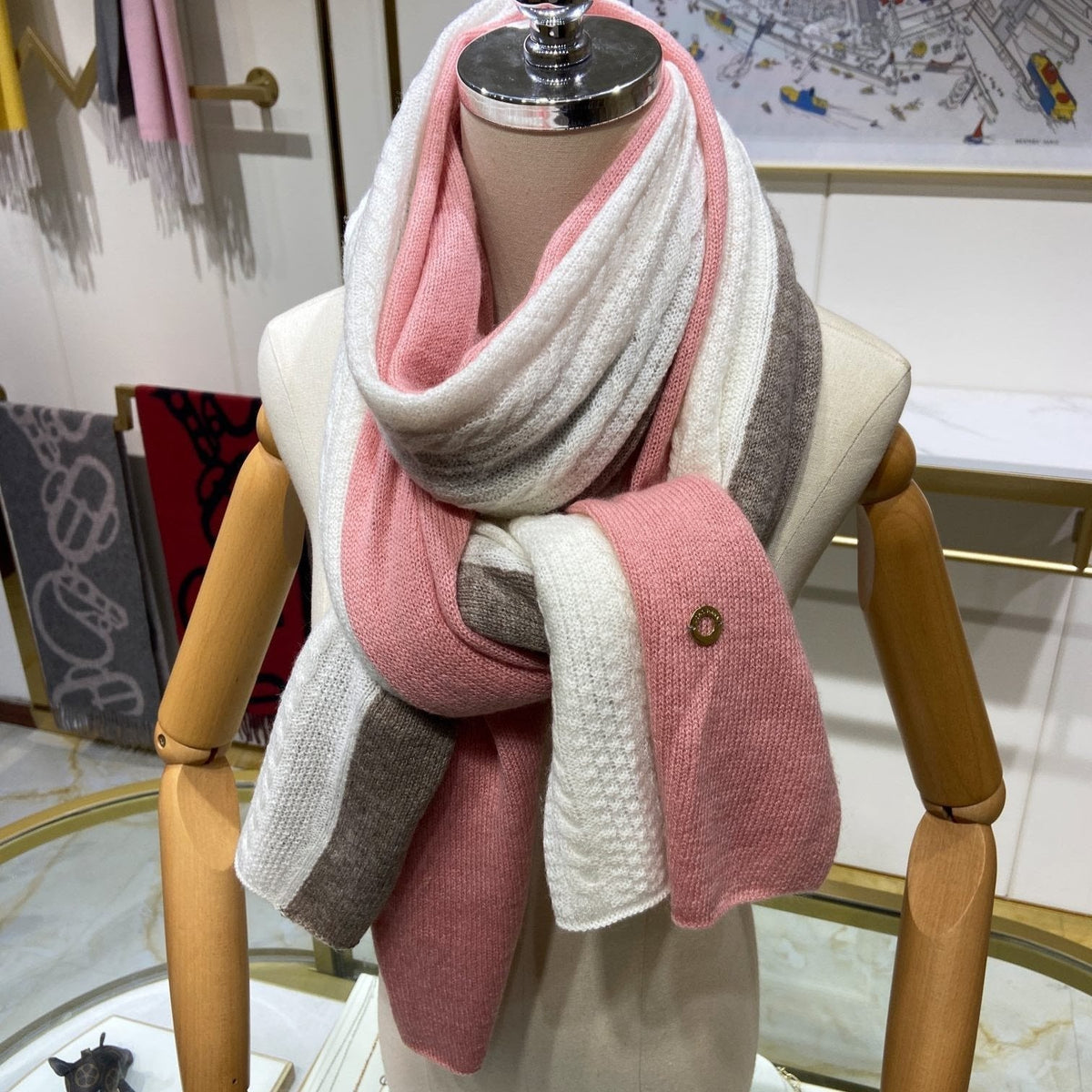 LP Scarf 190 CM In Pink Mix White Earth Brown Cashmere 649678