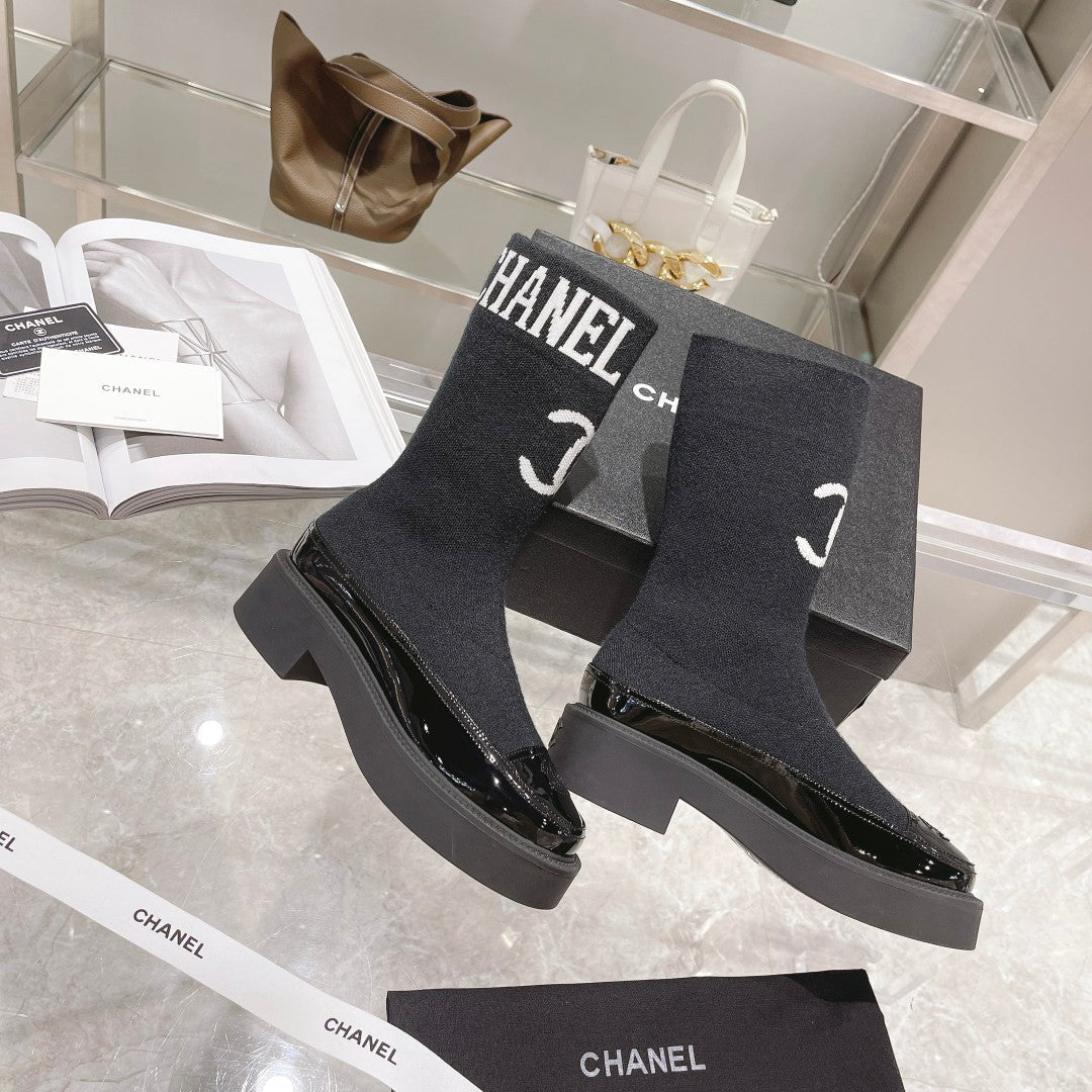 CC Short Boots 45mm Black Stretch Wool And Cowhide