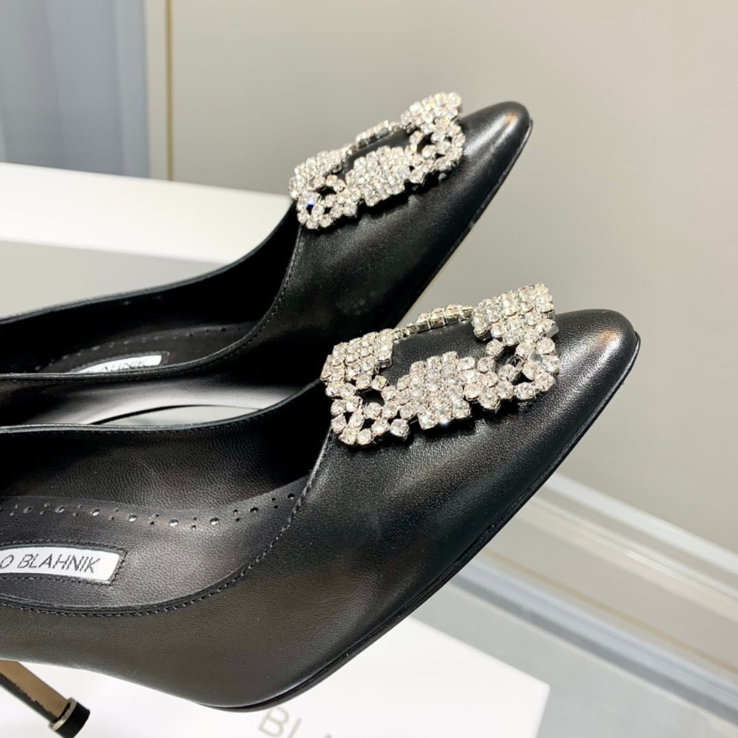 Manolo Snowflake Buckle Pumps Black Cowhide 204508