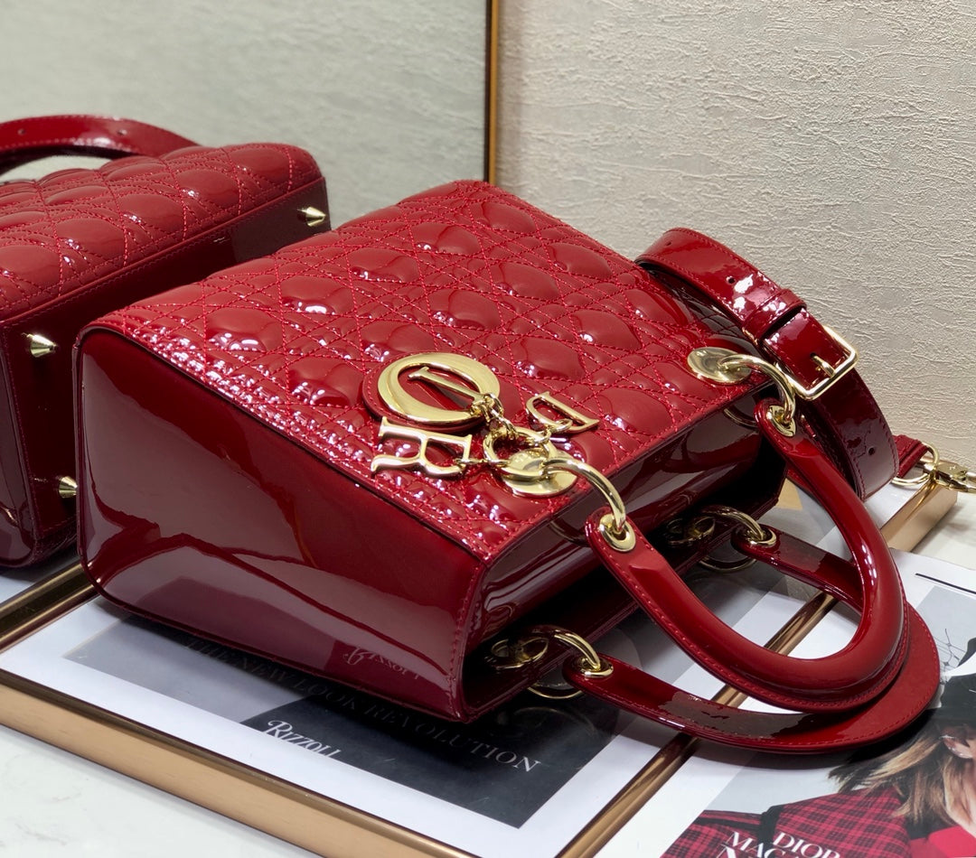 medium lady 24 dark red patent calfskin