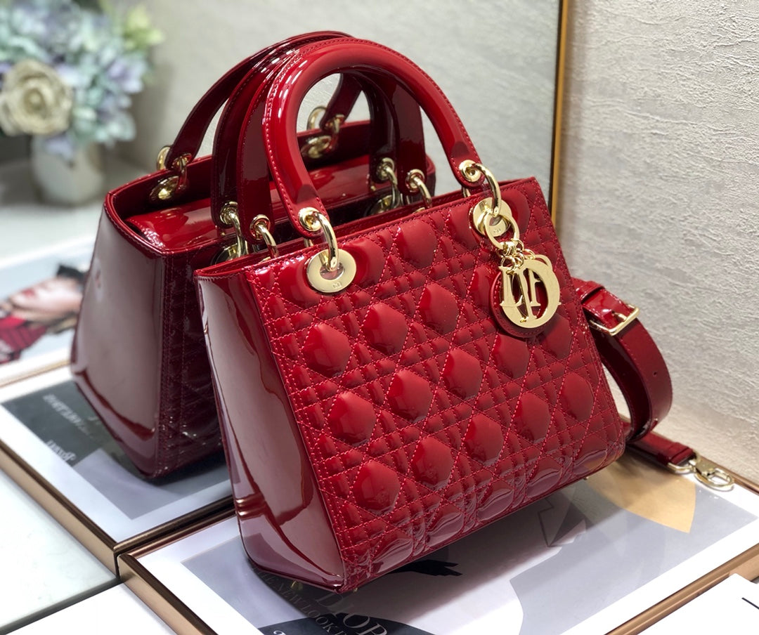 medium lady 24 dark red patent calfskin