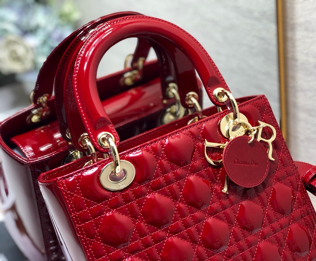 medium lady 24 dark red patent calfskin