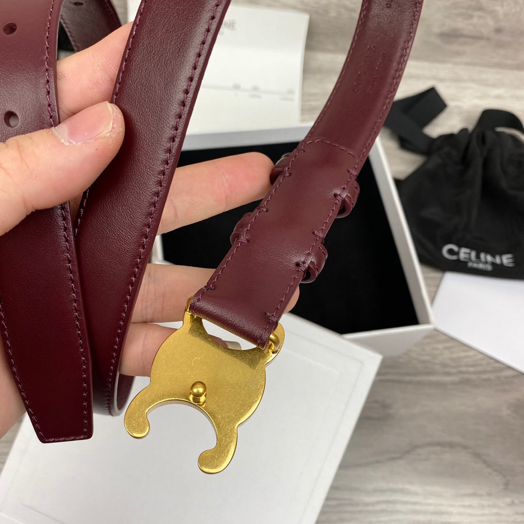 CL MEDIUM 25 MM TRIOMPHE BELT IN WINE RED LEATHER GOLD HARDWARE