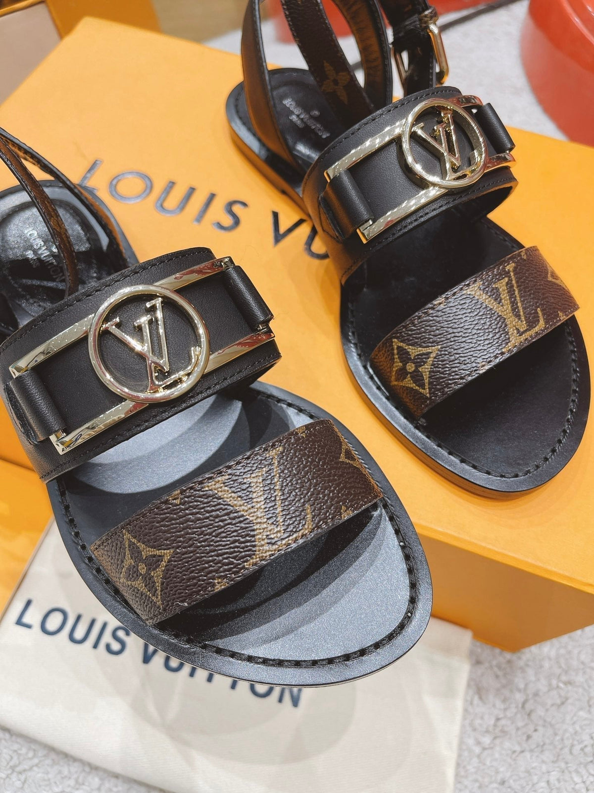 LV Academy Flat Sandal Brown Black Cowhide