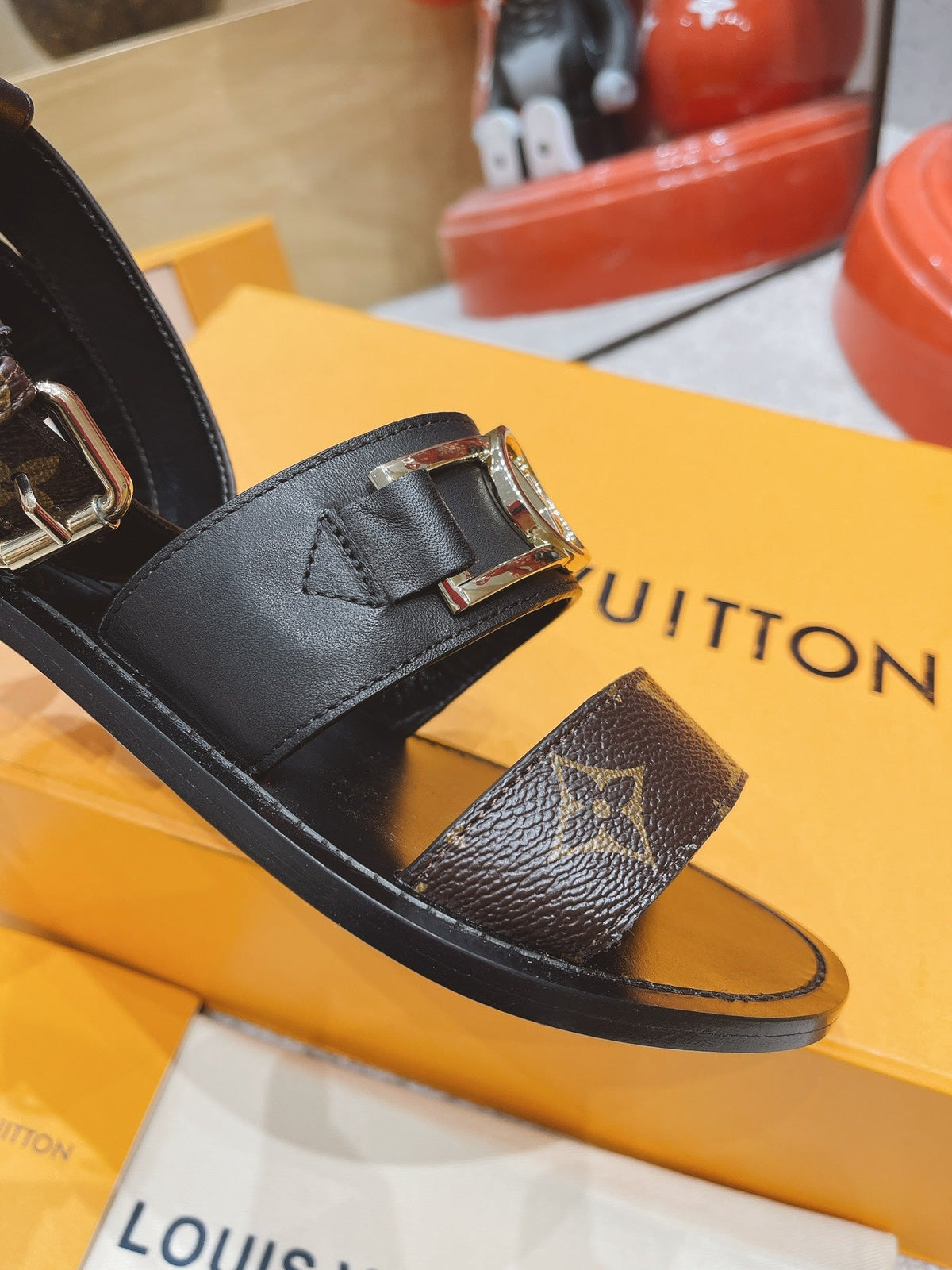 LV Academy Flat Sandal Brown Black Cowhide