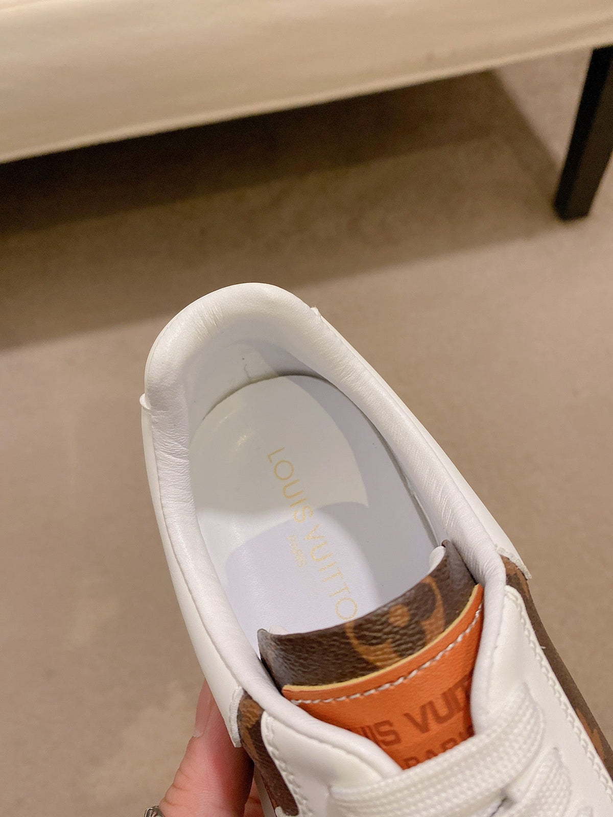 LV TRAINER IN WHITE MIX CHOCOLATE BROWN CALFSKIN