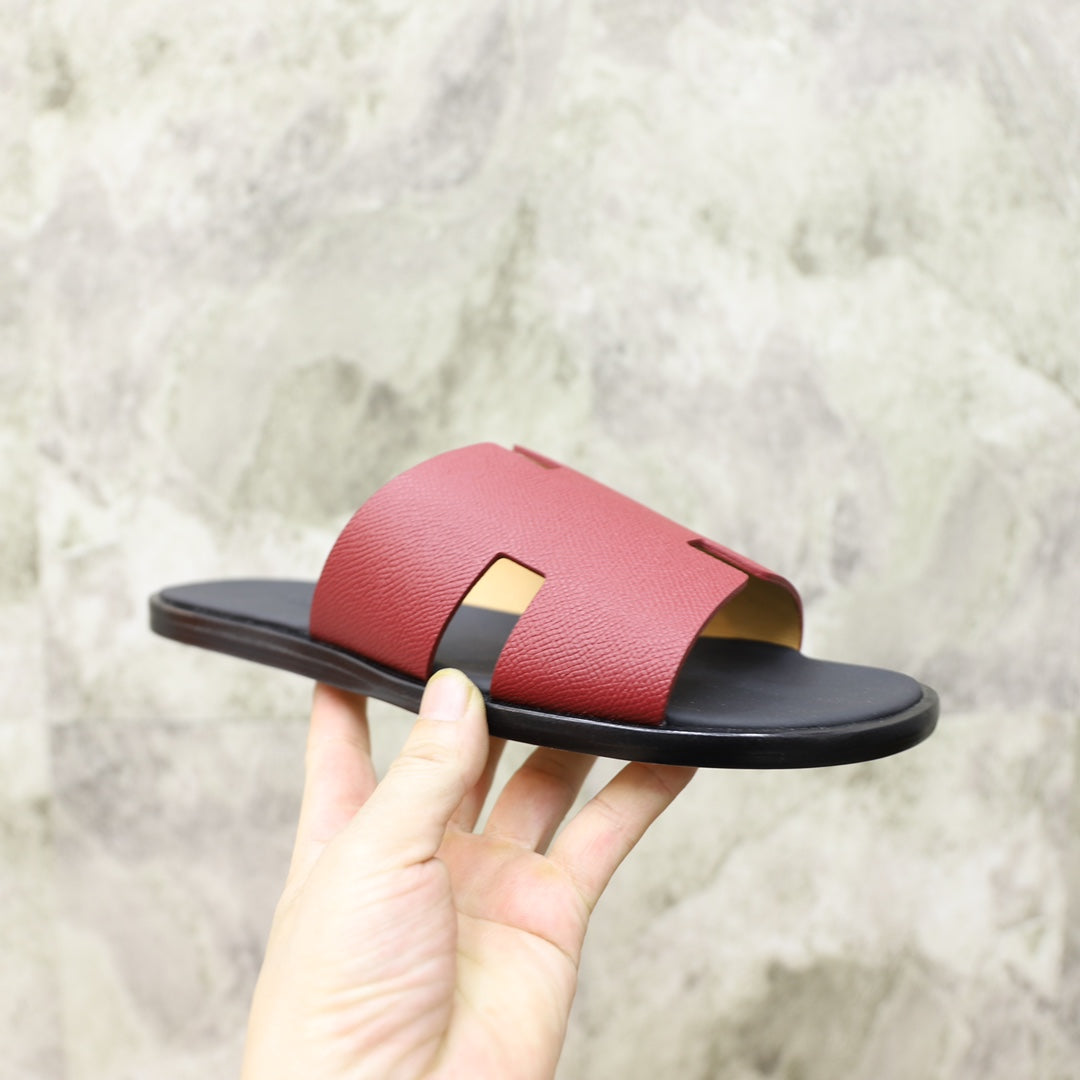 HM IZMIR SANDAL BLACK AND CHERRY CALFSKIN