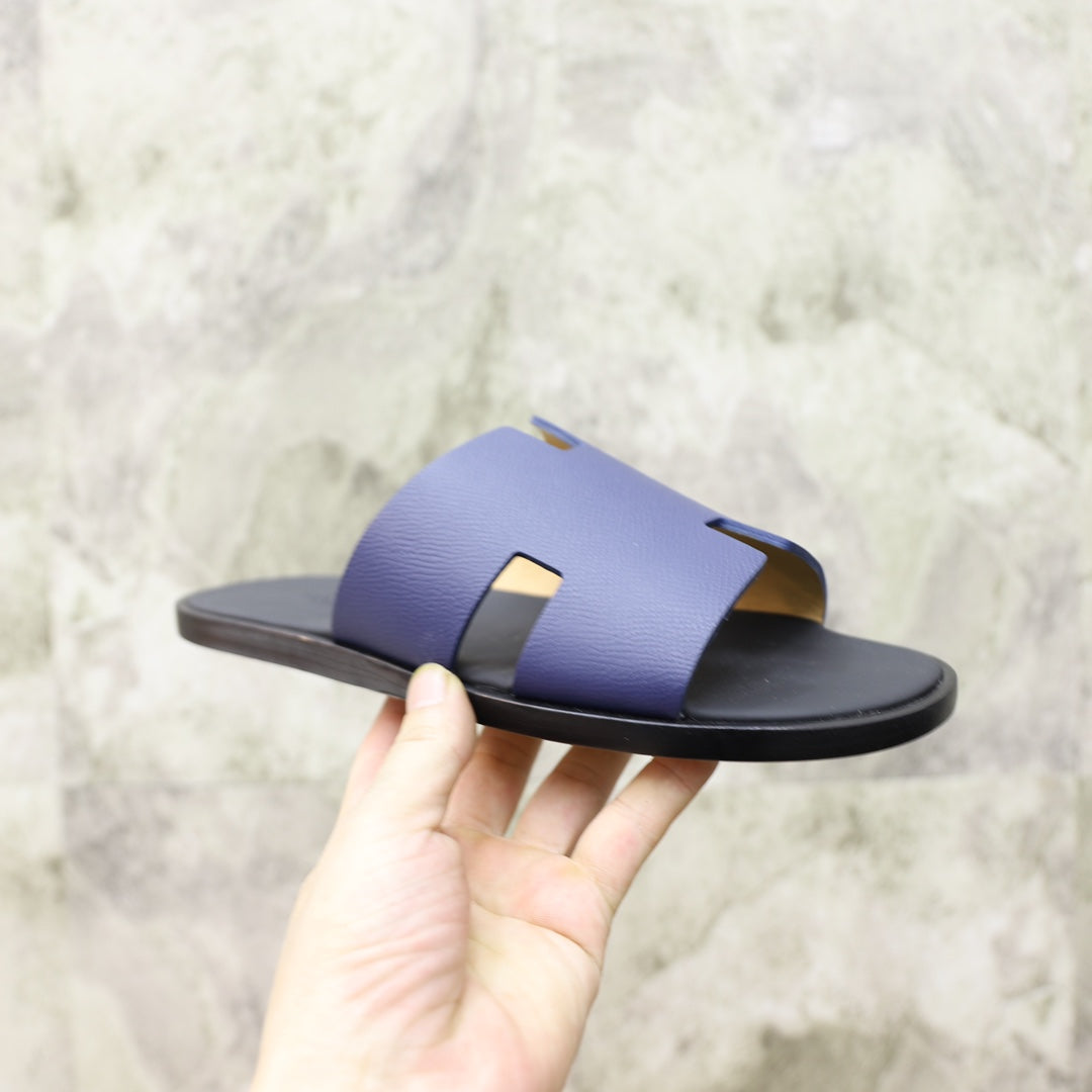 HM IZMIR SANDAL BLACK AND NAVY CALFSKIN