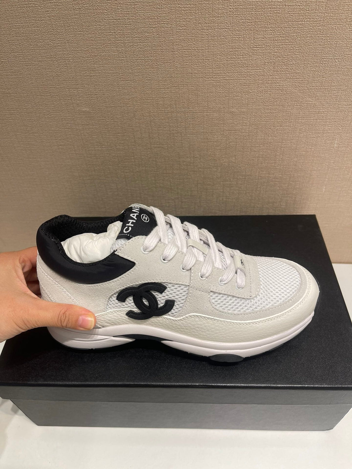 CC Sneaker White Calfskin Grey Suede