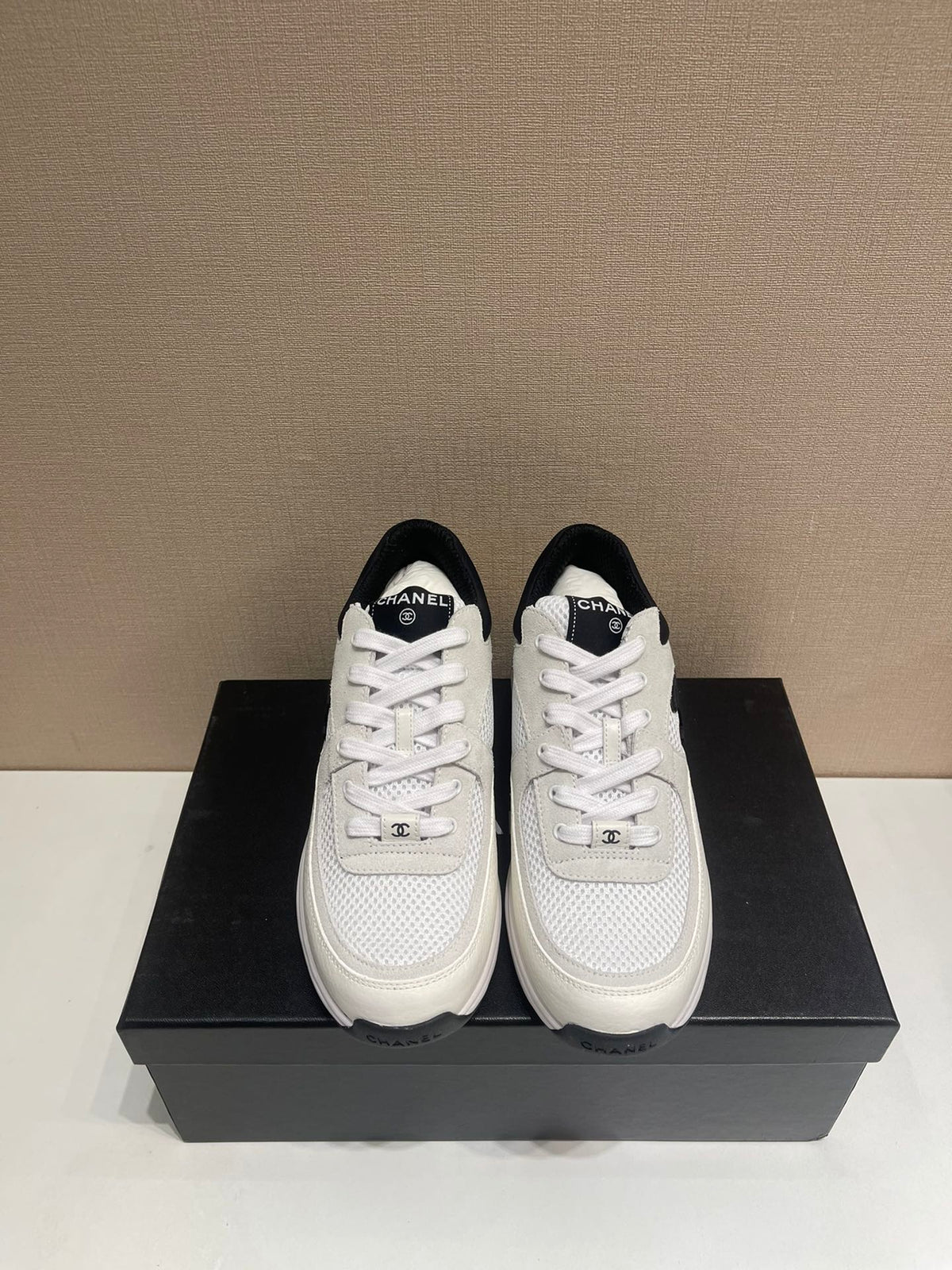 CC Sneaker White Calfskin Grey Suede