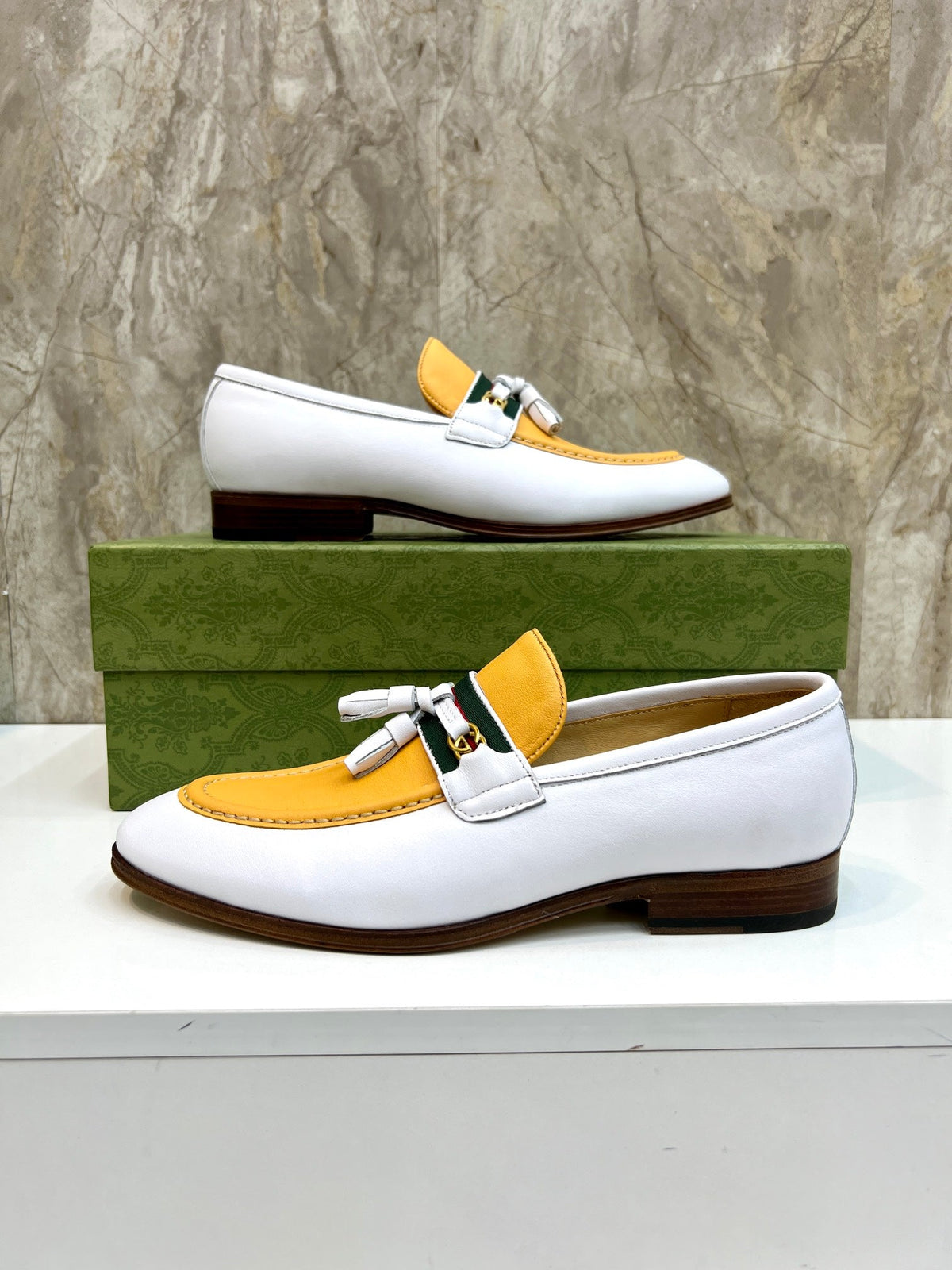 GG Men's Tassel Loafer Yellow White Cowhide 548744