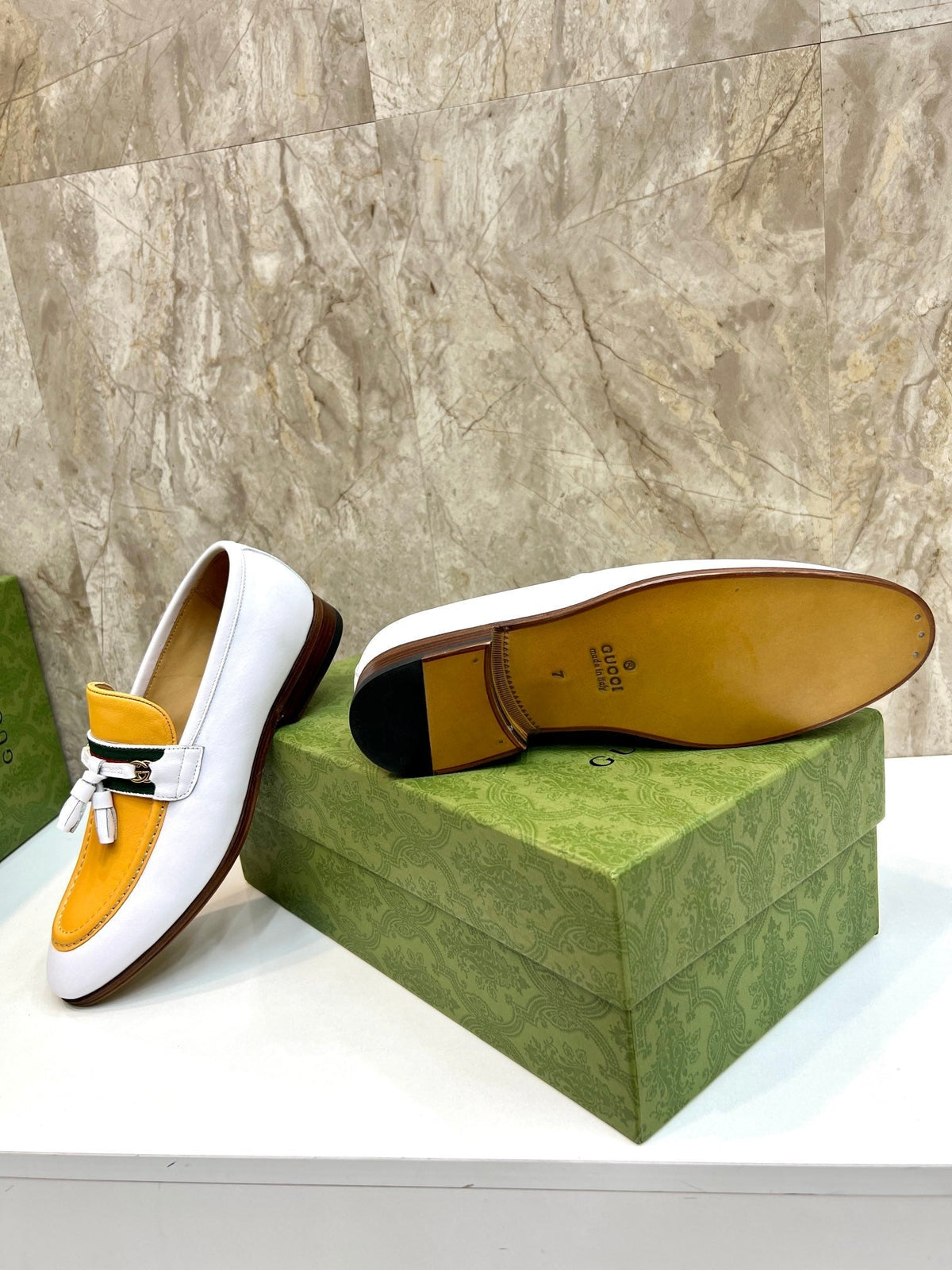 GG Men's Tassel Loafer Yellow White Cowhide 548744