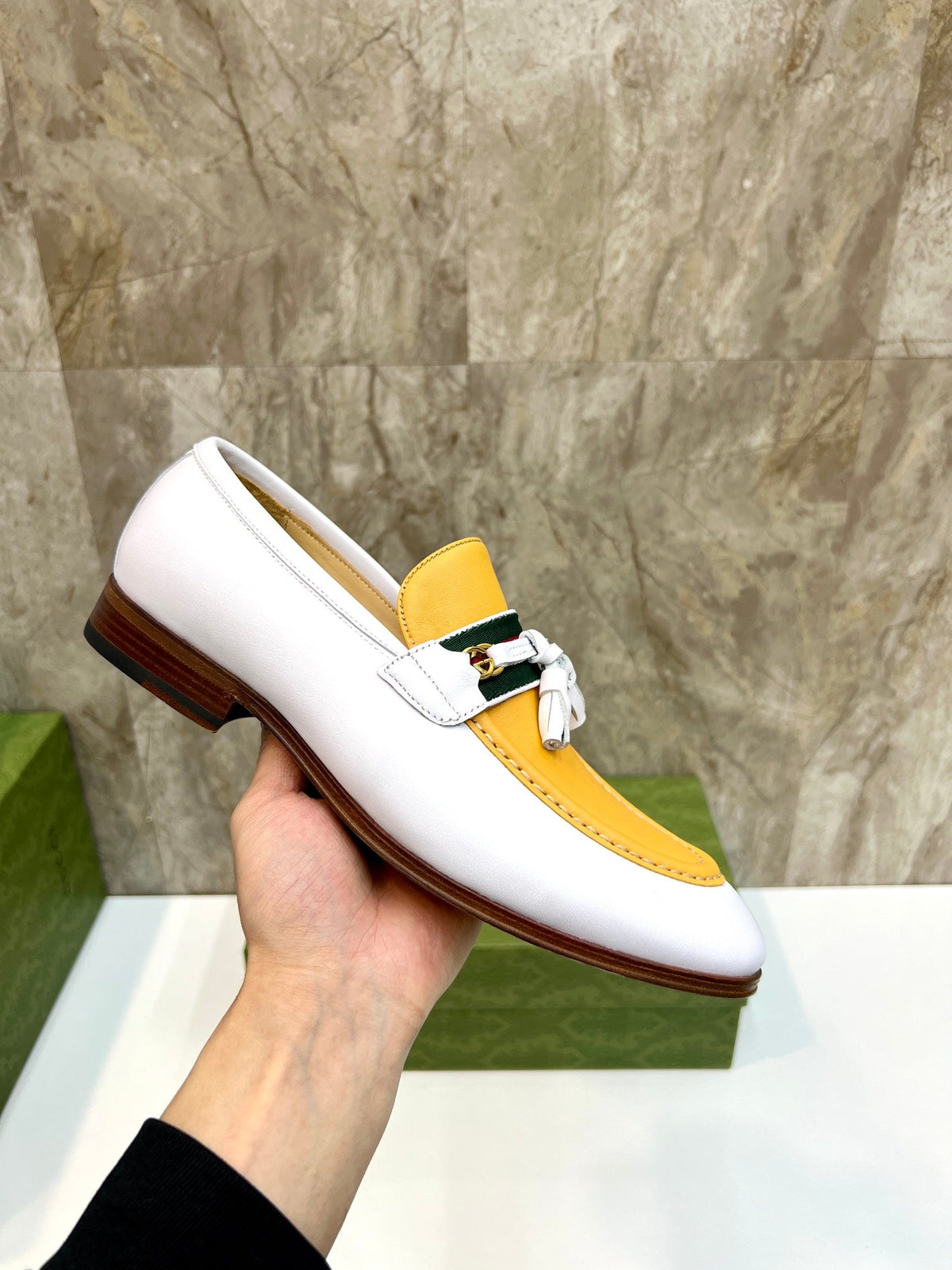 GG Men's Tassel Loafer Yellow White Cowhide 548744