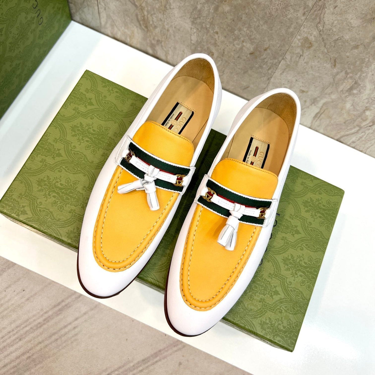 GG Men's Tassel Loafer Yellow White Cowhide 548744