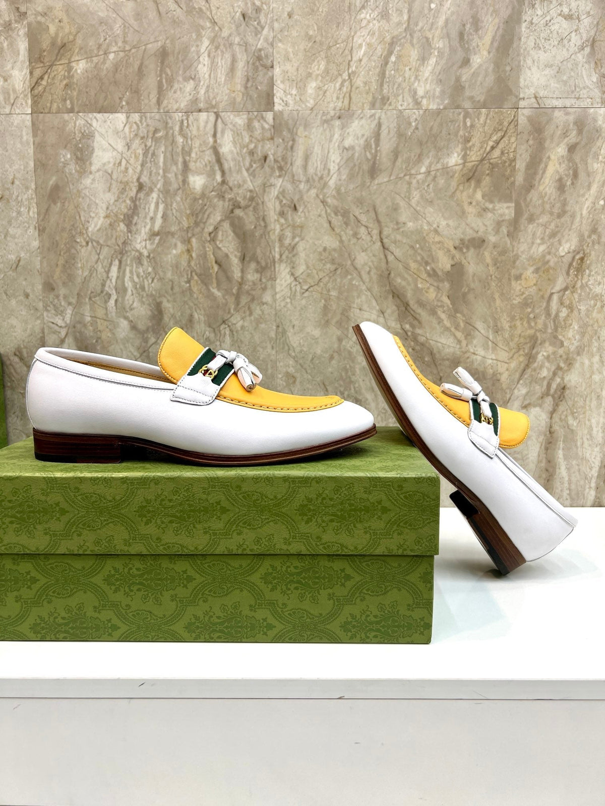 GG Men's Tassel Loafer Yellow White Cowhide 548744