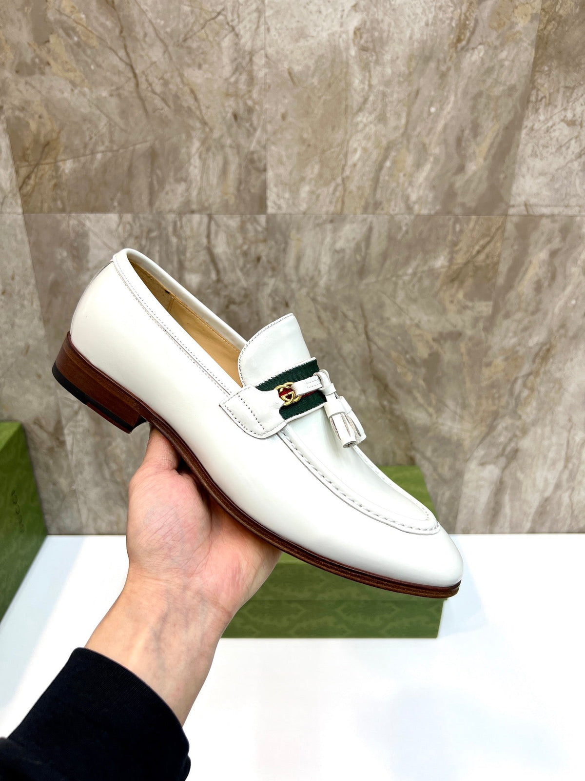 GG Men's Tassel Loafer White Cowhide 548746