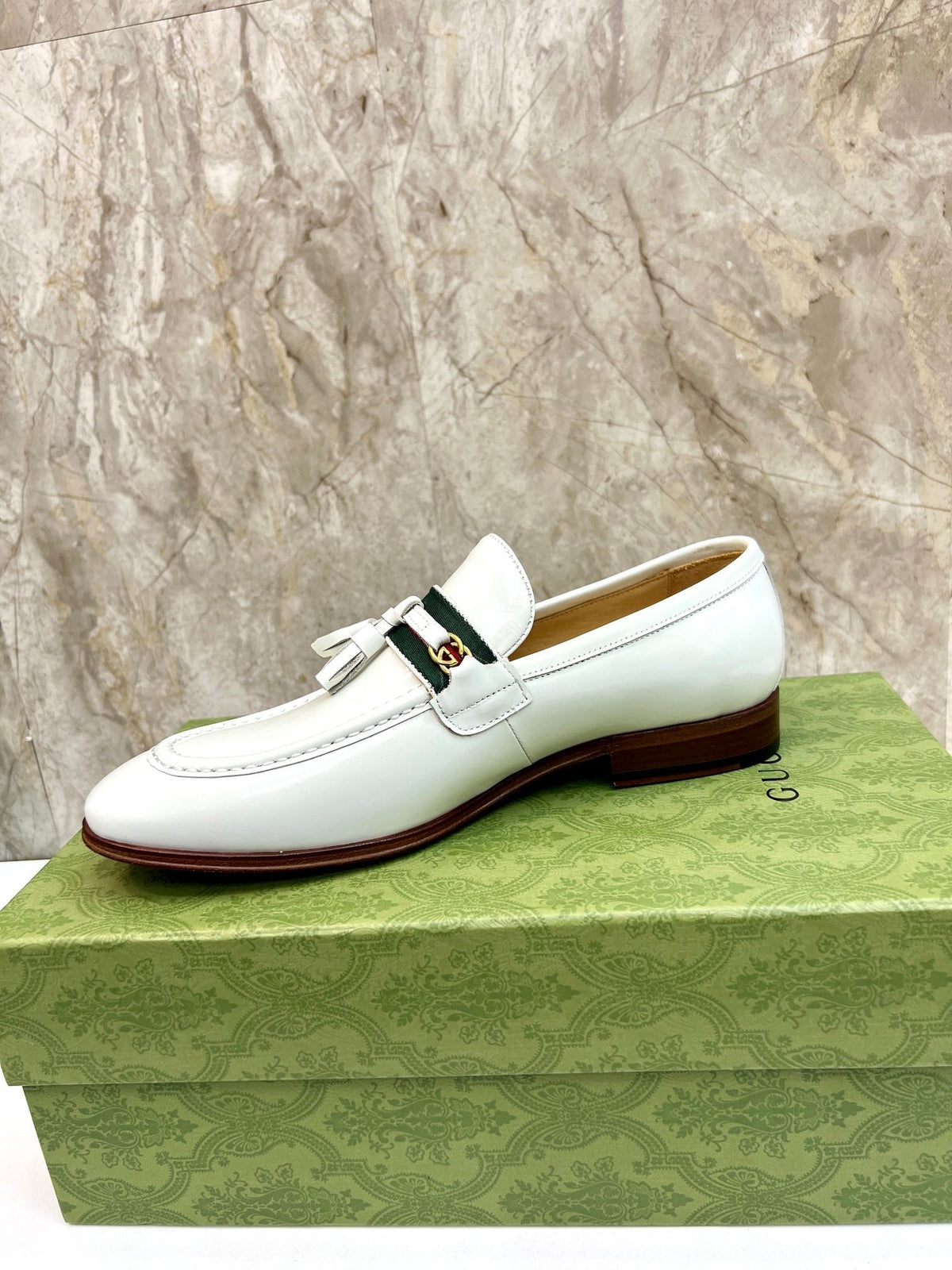 GG Men's Tassel Loafer White Cowhide 548746
