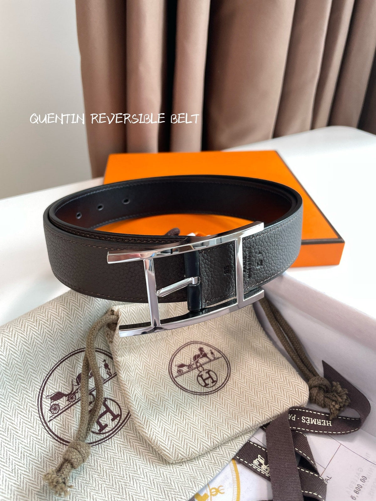 HM Silver Quentin Reversible 32mm Belt Black Chocolate Leather 187794