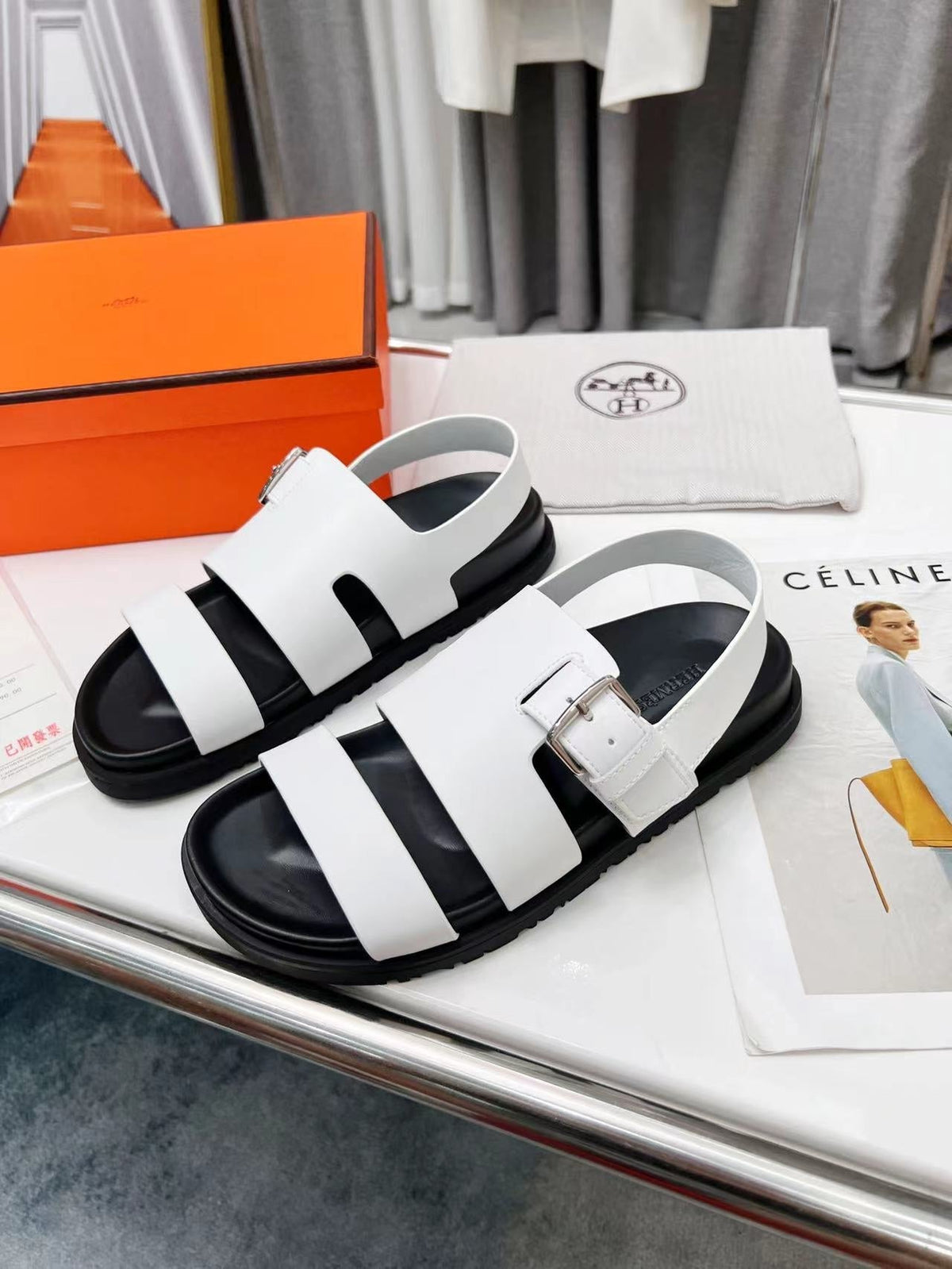 HM HENRIO SANDAL WHITE CALFSKIN