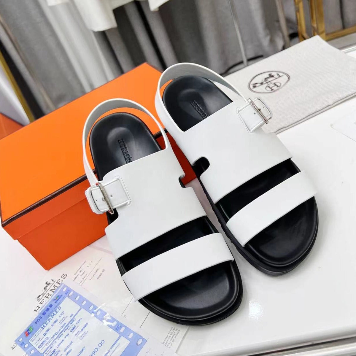 HM HENRIO SANDAL WHITE CALFSKIN