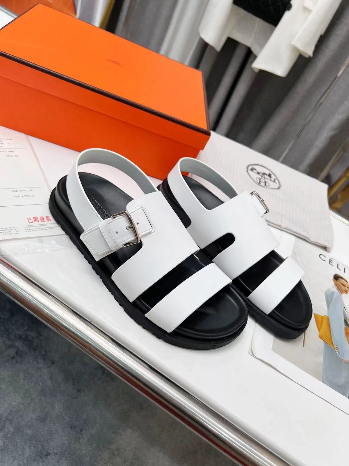 HM HENRIO SANDAL WHITE CALFSKIN